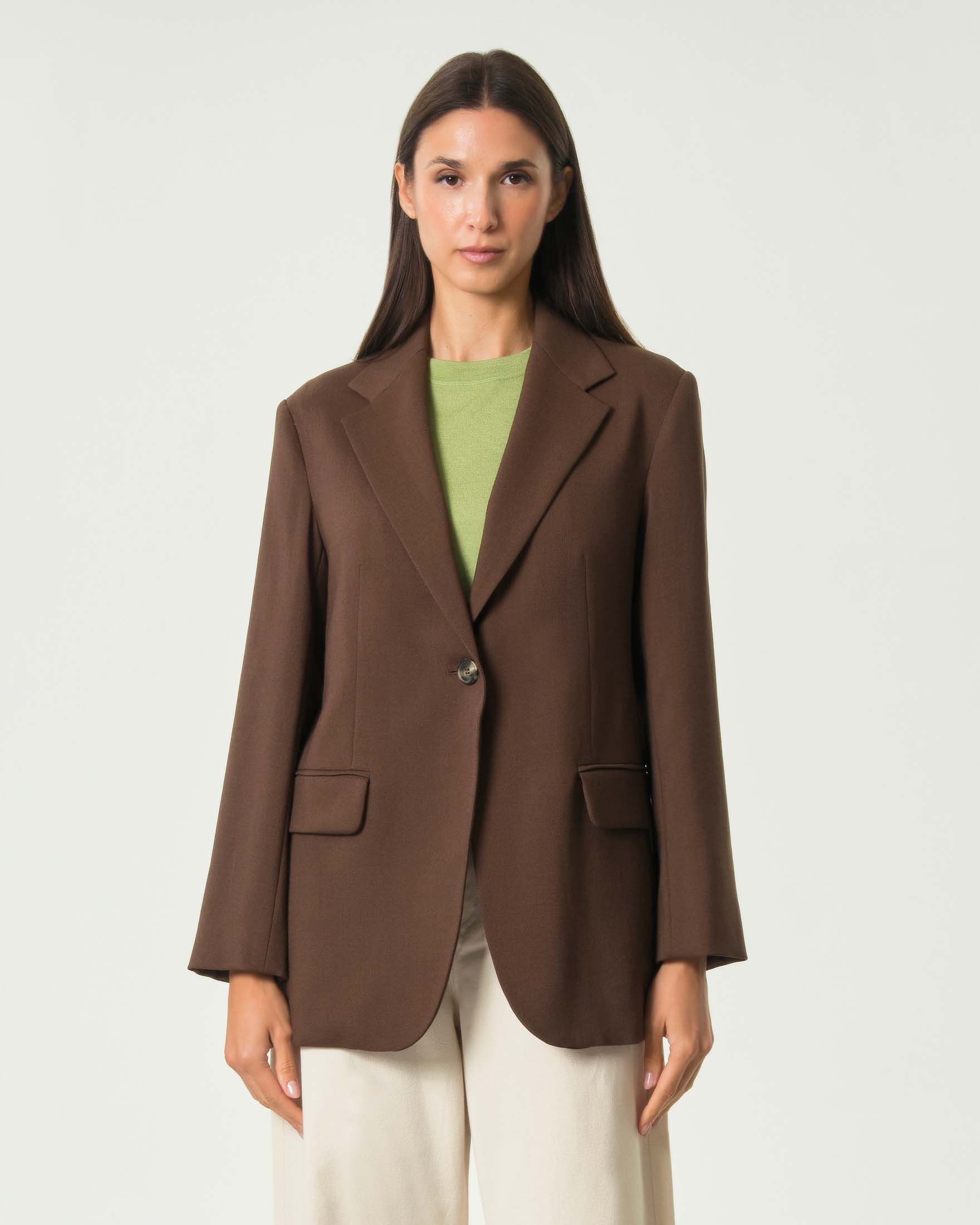 Blazer monopetto Weekend Max Mara marrone in pura lana con pince