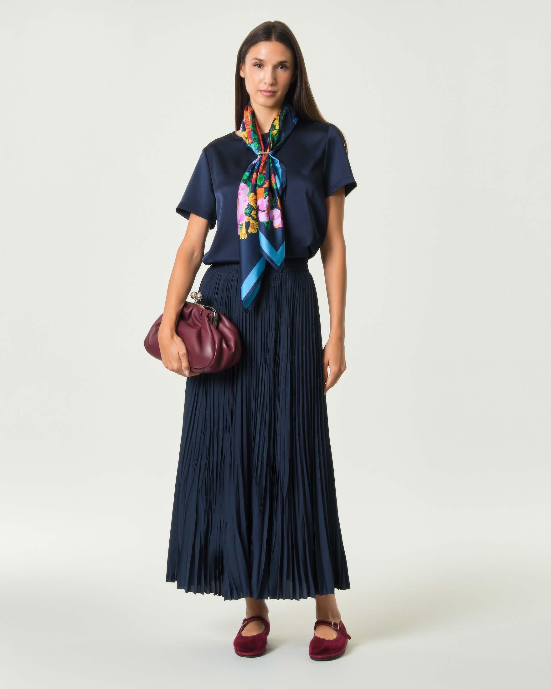 Gonna lunga Weekend Max Mara blu a lavorazione plissé soleil