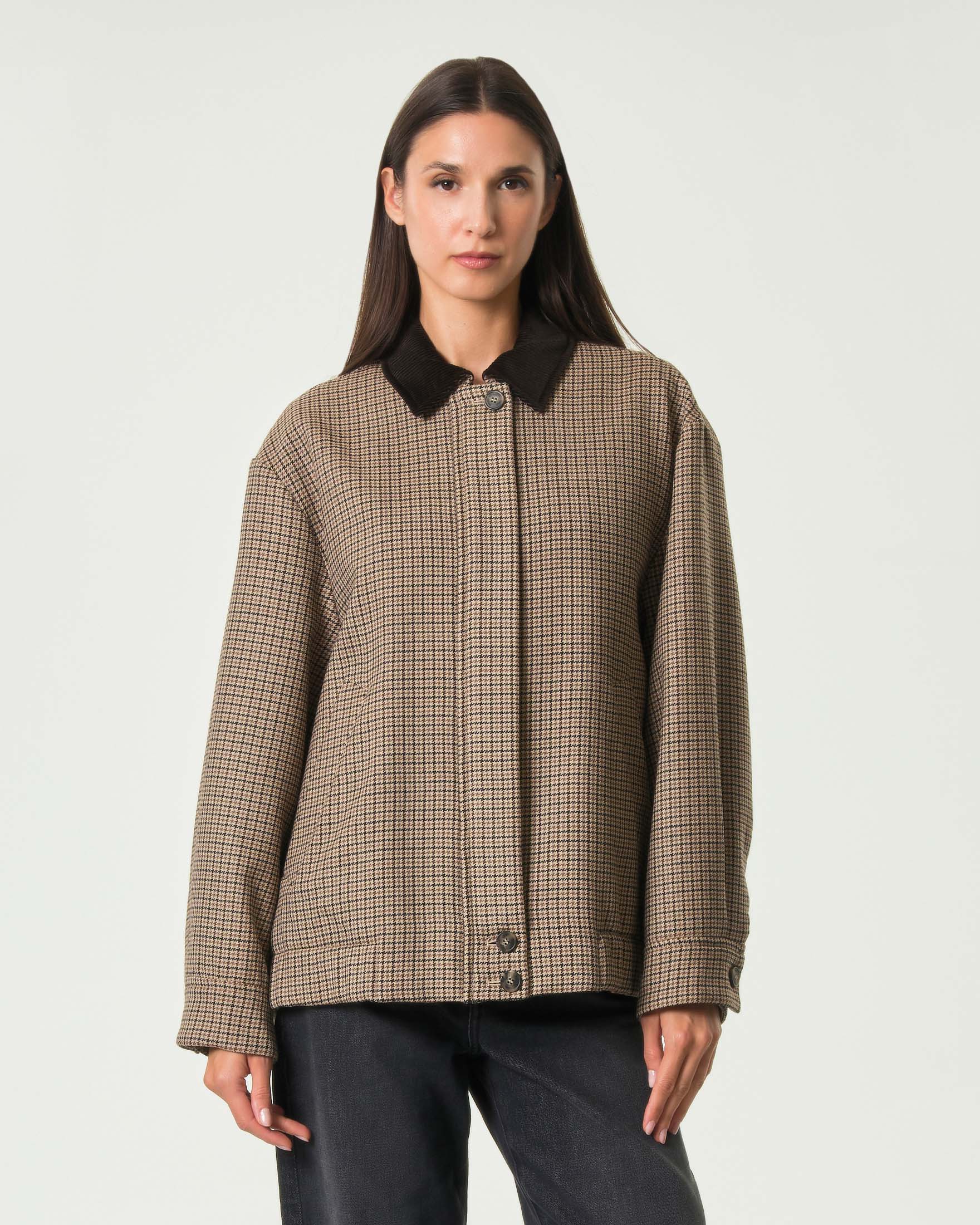 Giacca boxy pied de poule Weekend Max Mara marrone con colletto in velluto