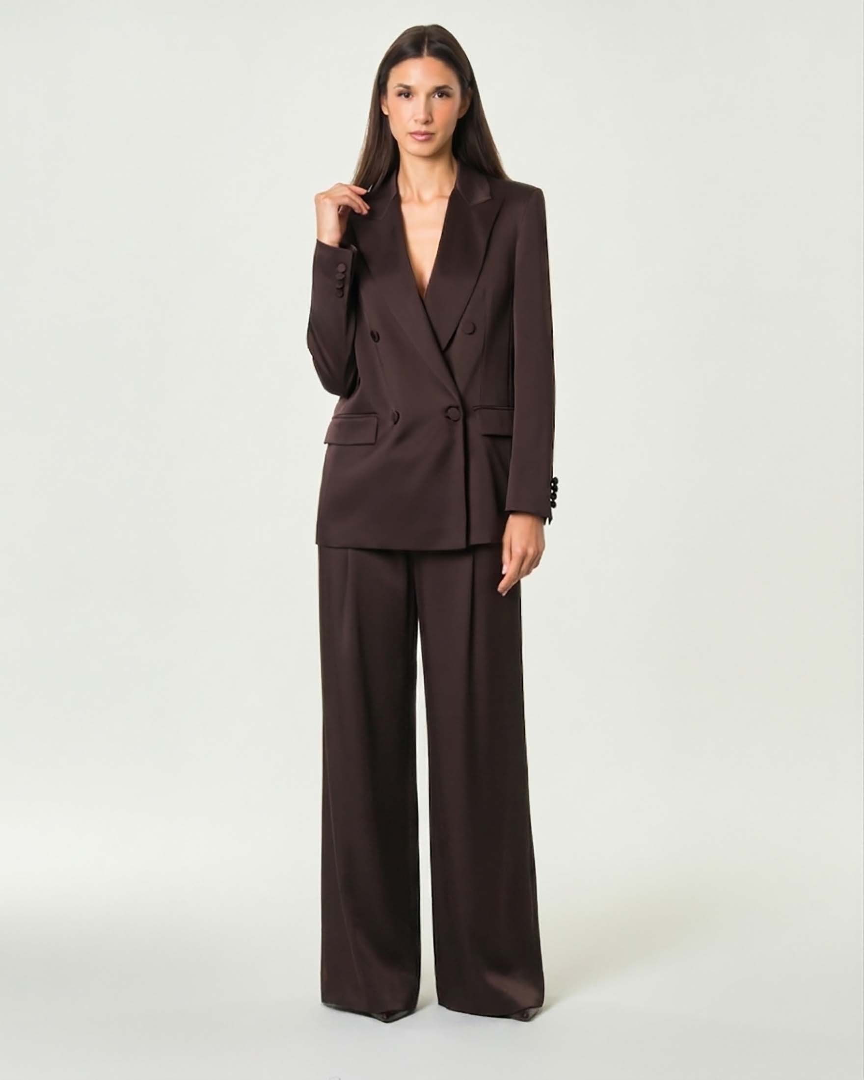 Blazer doppiopetto Max Mara Studio marrone in envers satin crêpe con rever a lancia image