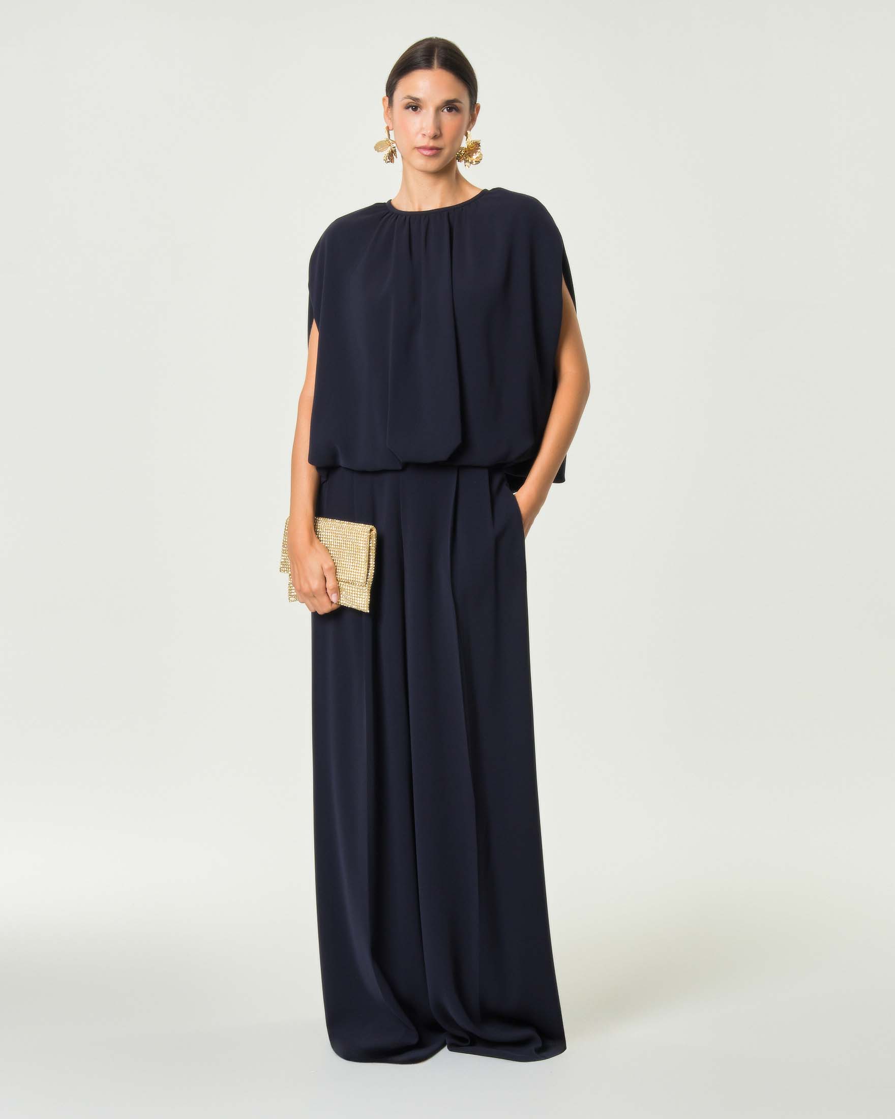Pantaloni palazzo a vita alta Max Mara Studio blu in cady leggero con doppia pince