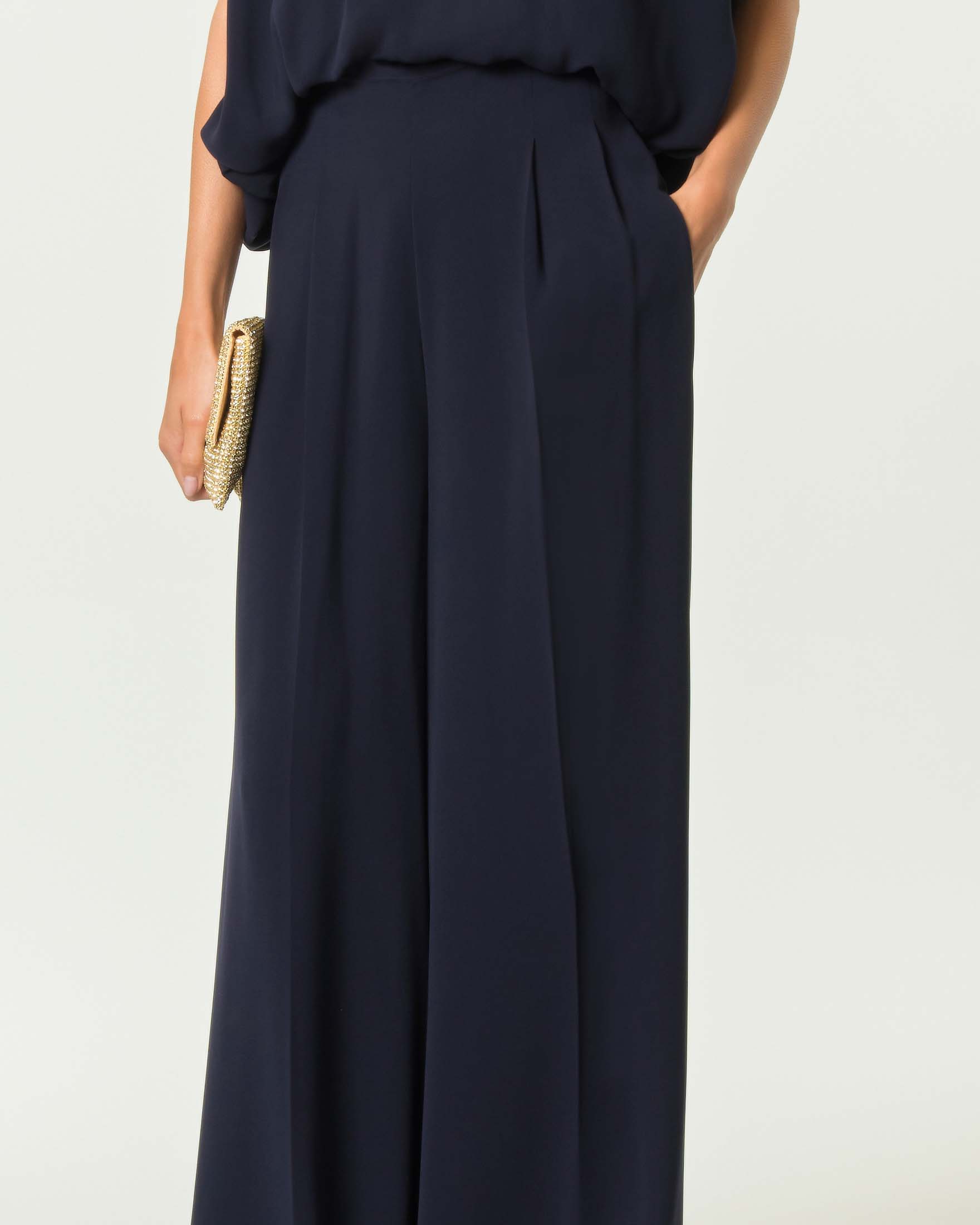 Pantaloni palazzo a vita alta Max Mara Studio blu in cady leggero con doppia pince image
