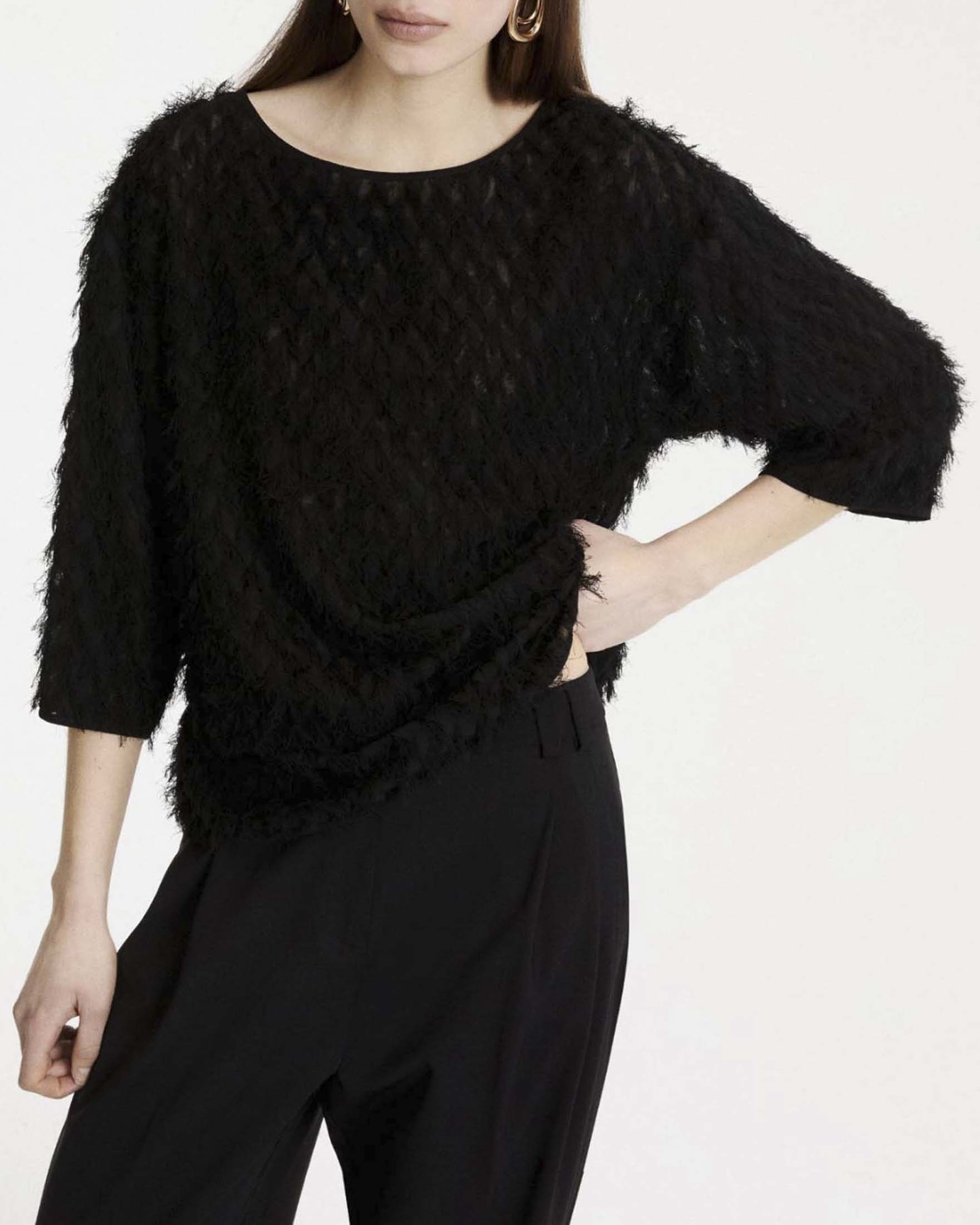 Blusa boxy Marella nera in fil coupé con maniche al gomito