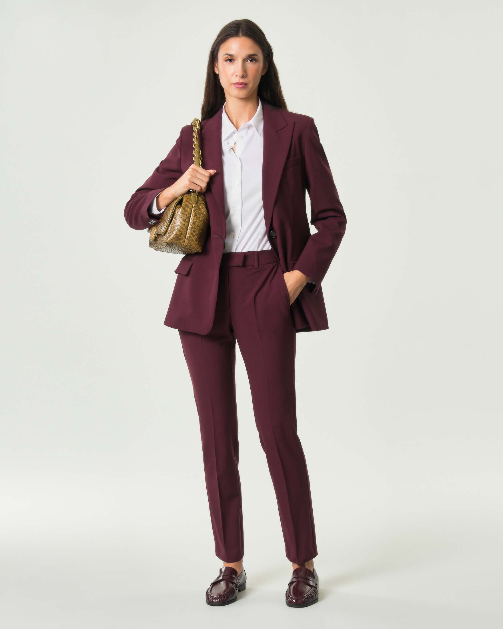 Pantaloni a sigaretta Marella bordeaux in lana stretch con tasche alla francese e piega stirata