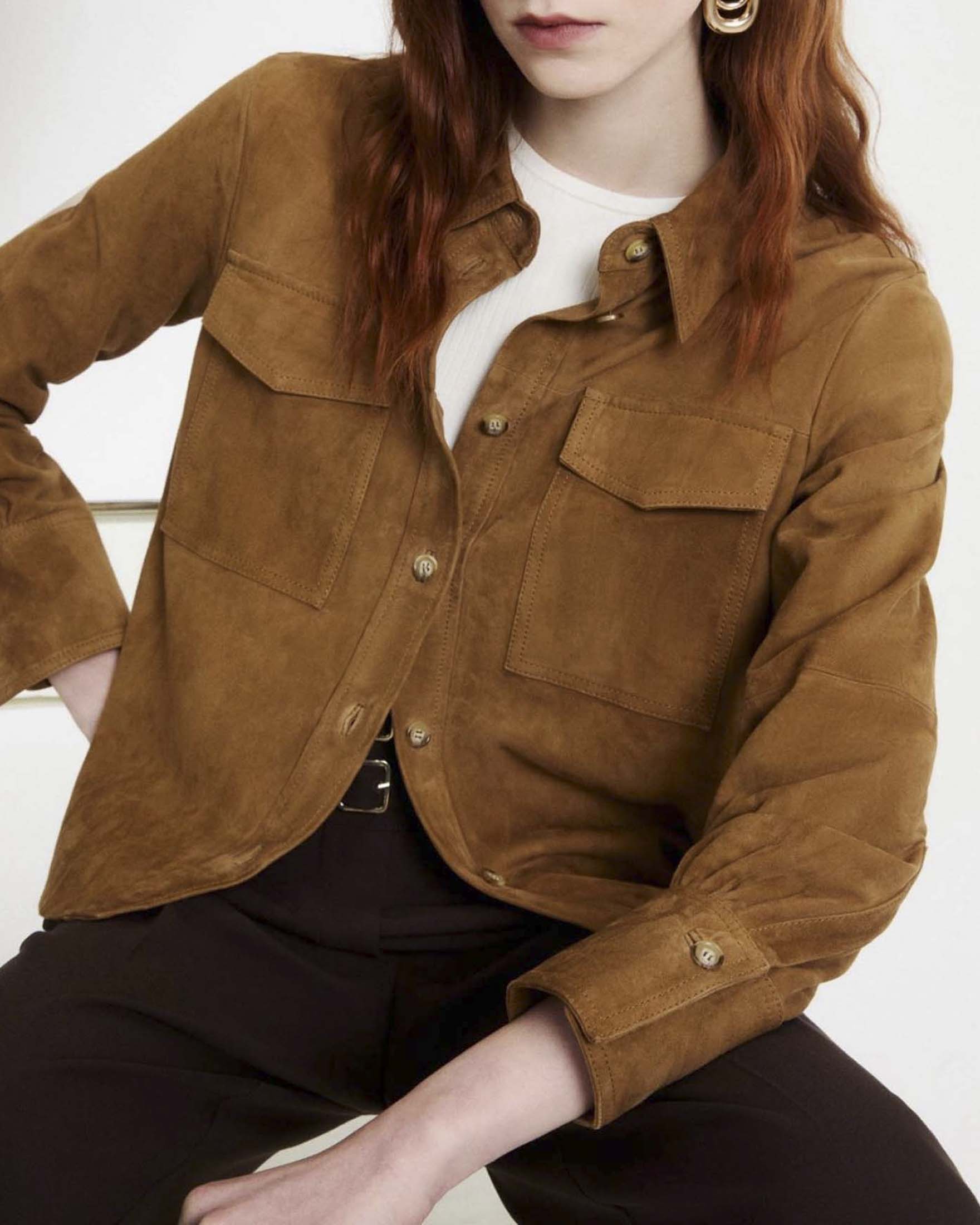 Giacca a camicia Marella color cammello in suede con tasche applicate e impunture image