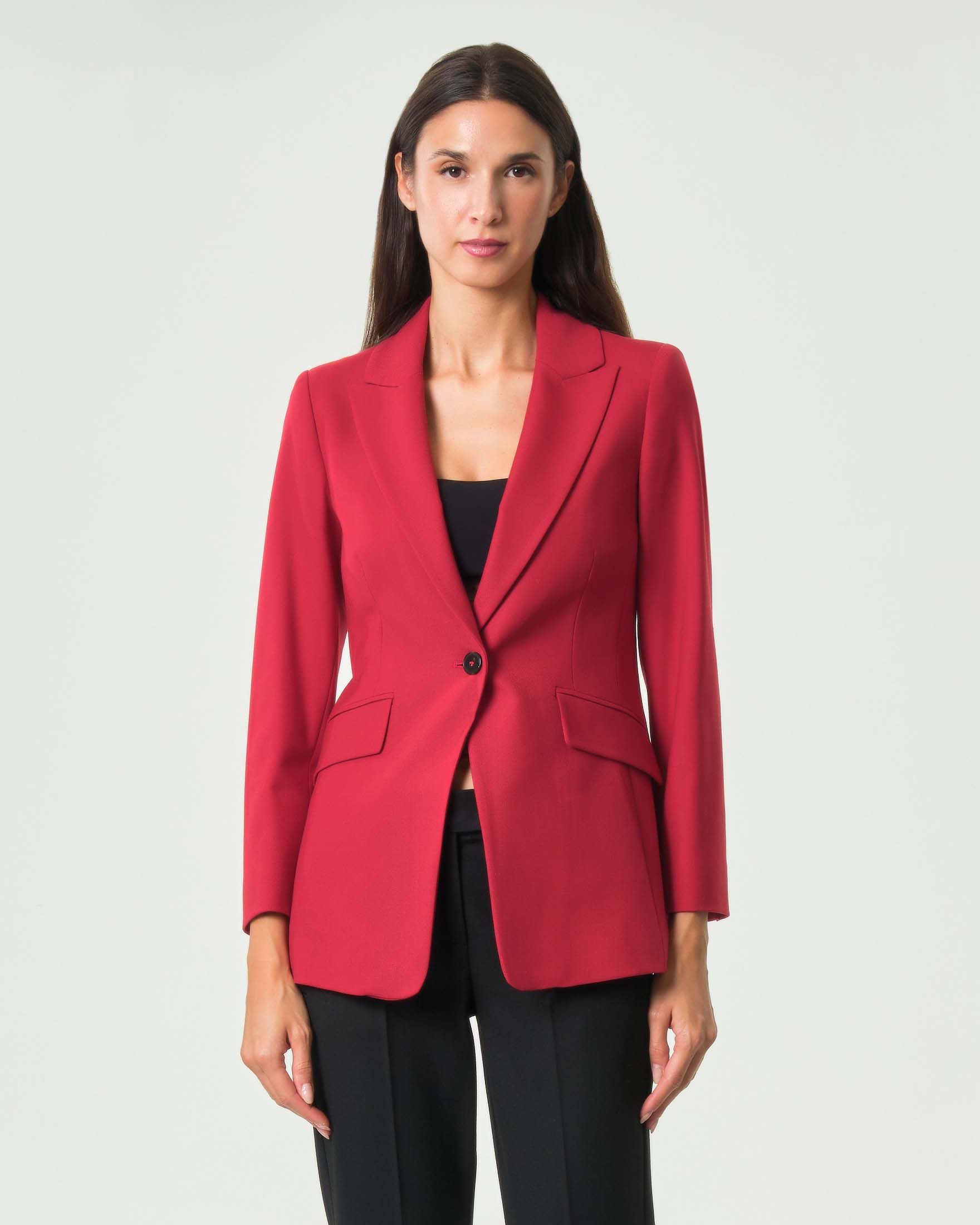 Blazer monopetto Marella rosso in lana bistretch con tasche a patta e spacco sul retro