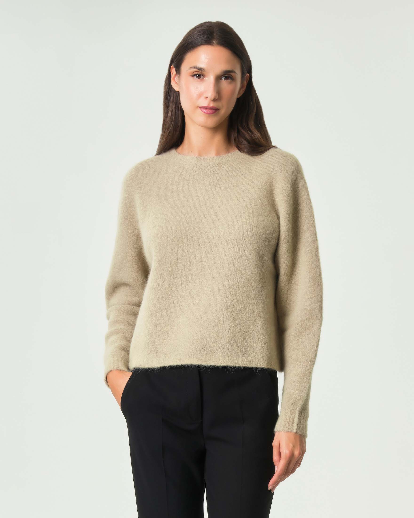Maglia girocollo Marella color khaki in misto alpaca con bordi a costine