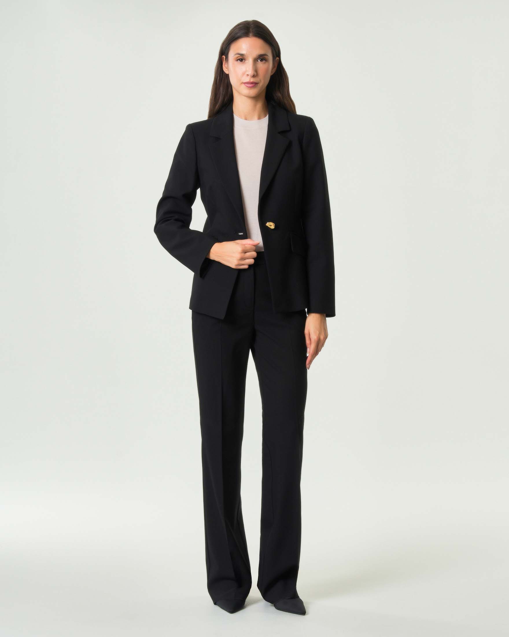 Pantalone slim a zampa Marella nero in misto viscosa stretch con chiusura a gancio e piena stirata