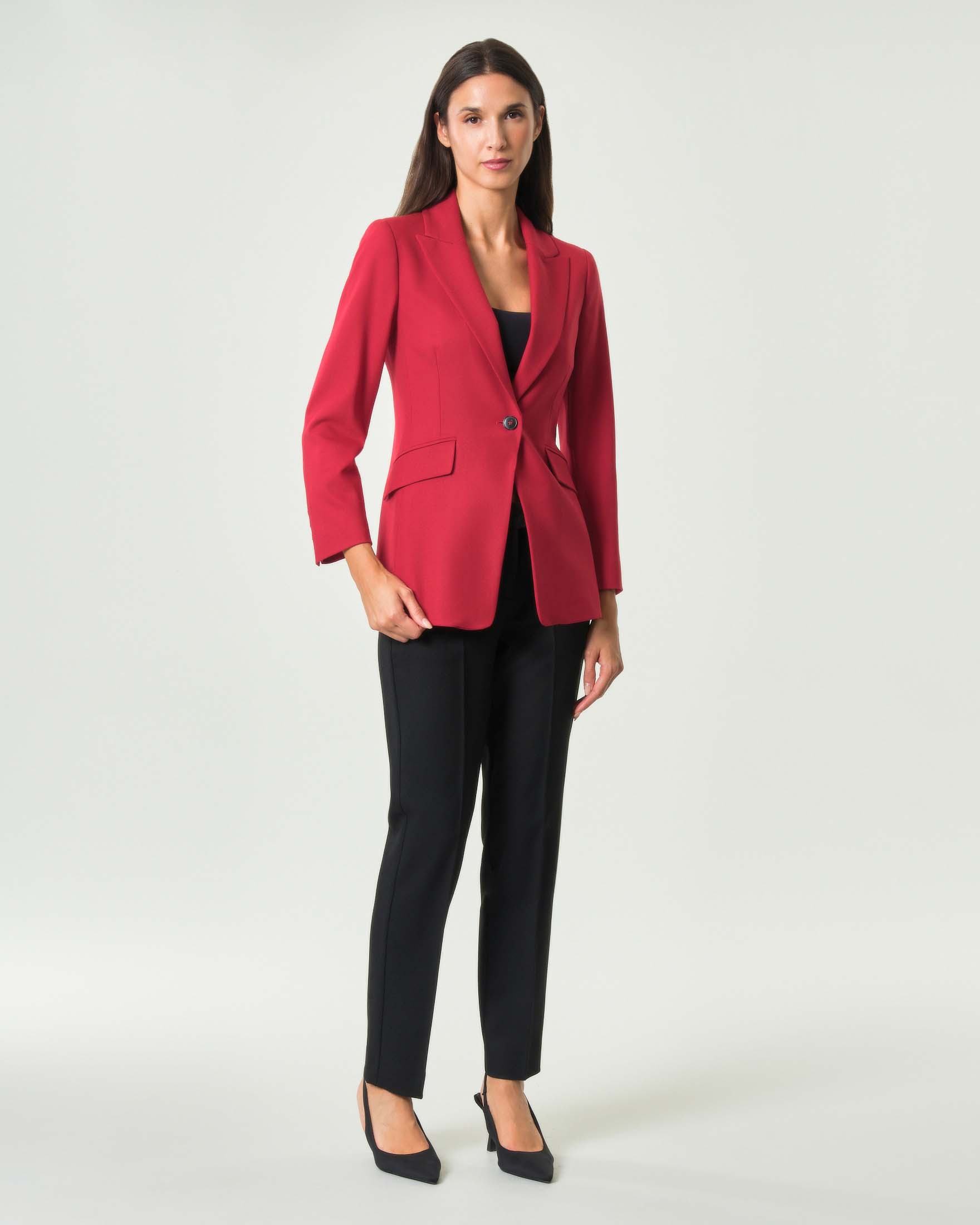 Pantaloni straight Marella neri in misto lana bistretch con passanti da cintura e tasche a filetto