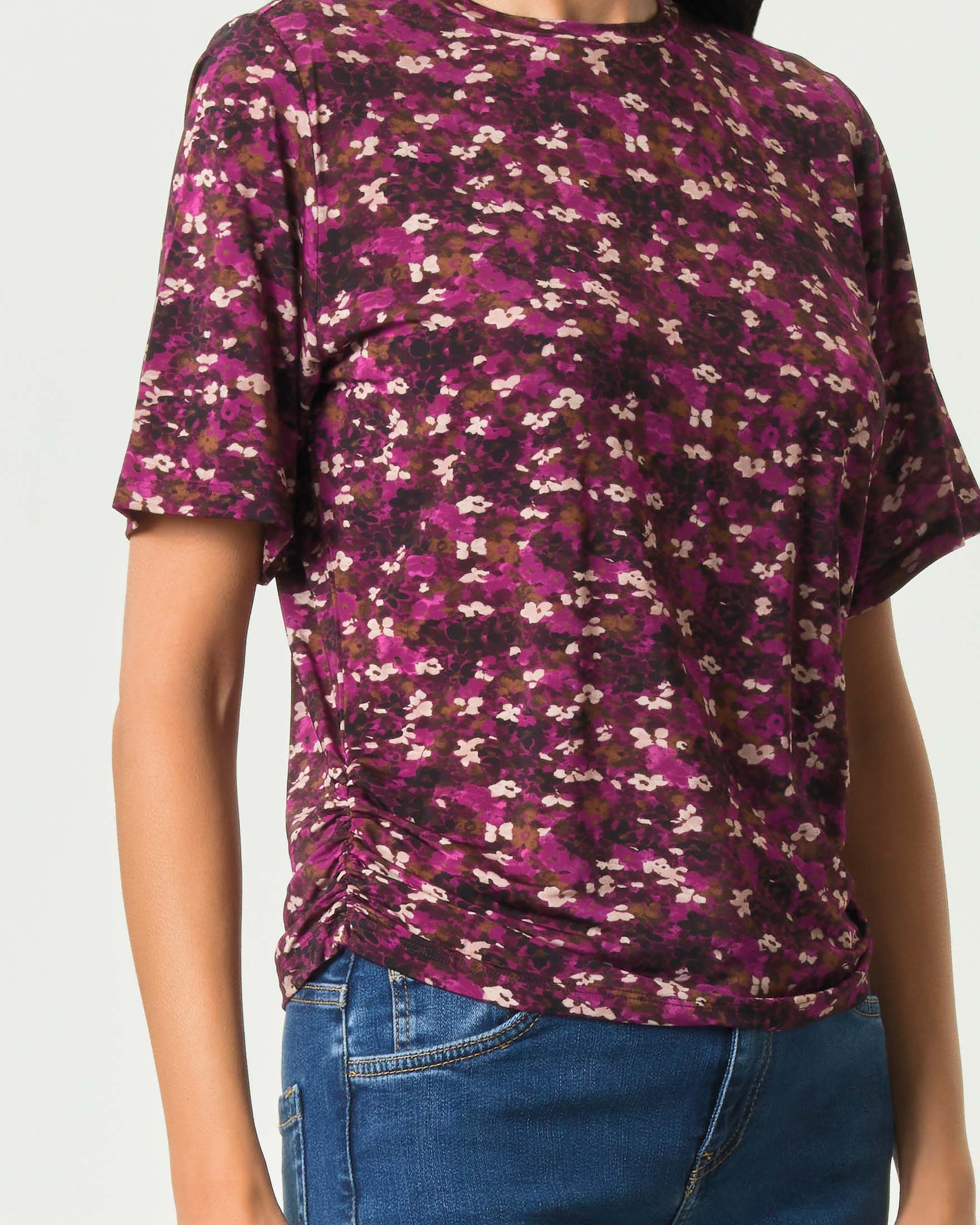 T-shirt maniche corte Marella fucsia in jersey di viscosa stretch con fantasia floreale colorata image