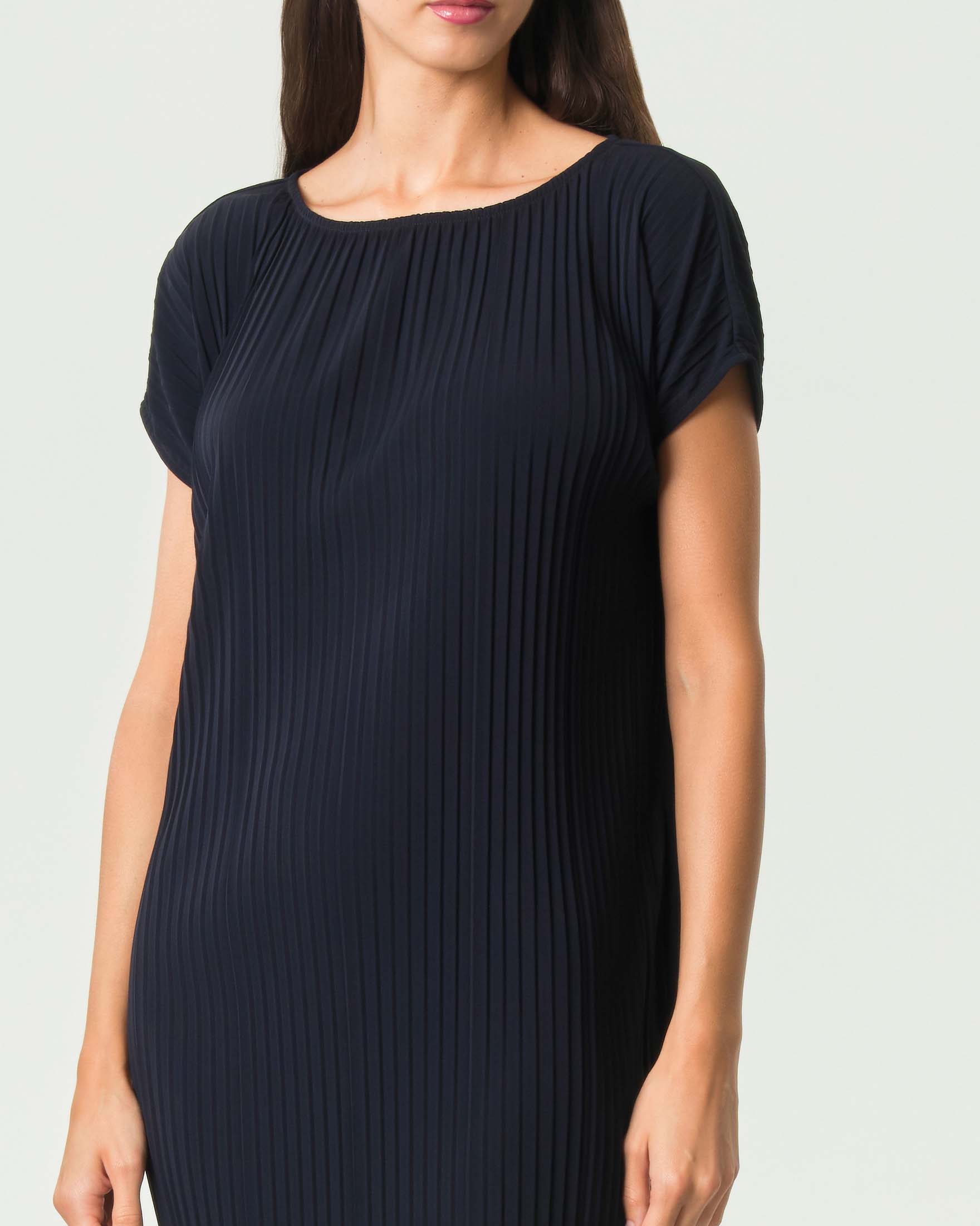 Abito corto MM Max Mara blu in jersey crêpe plissé con maniche kimono image