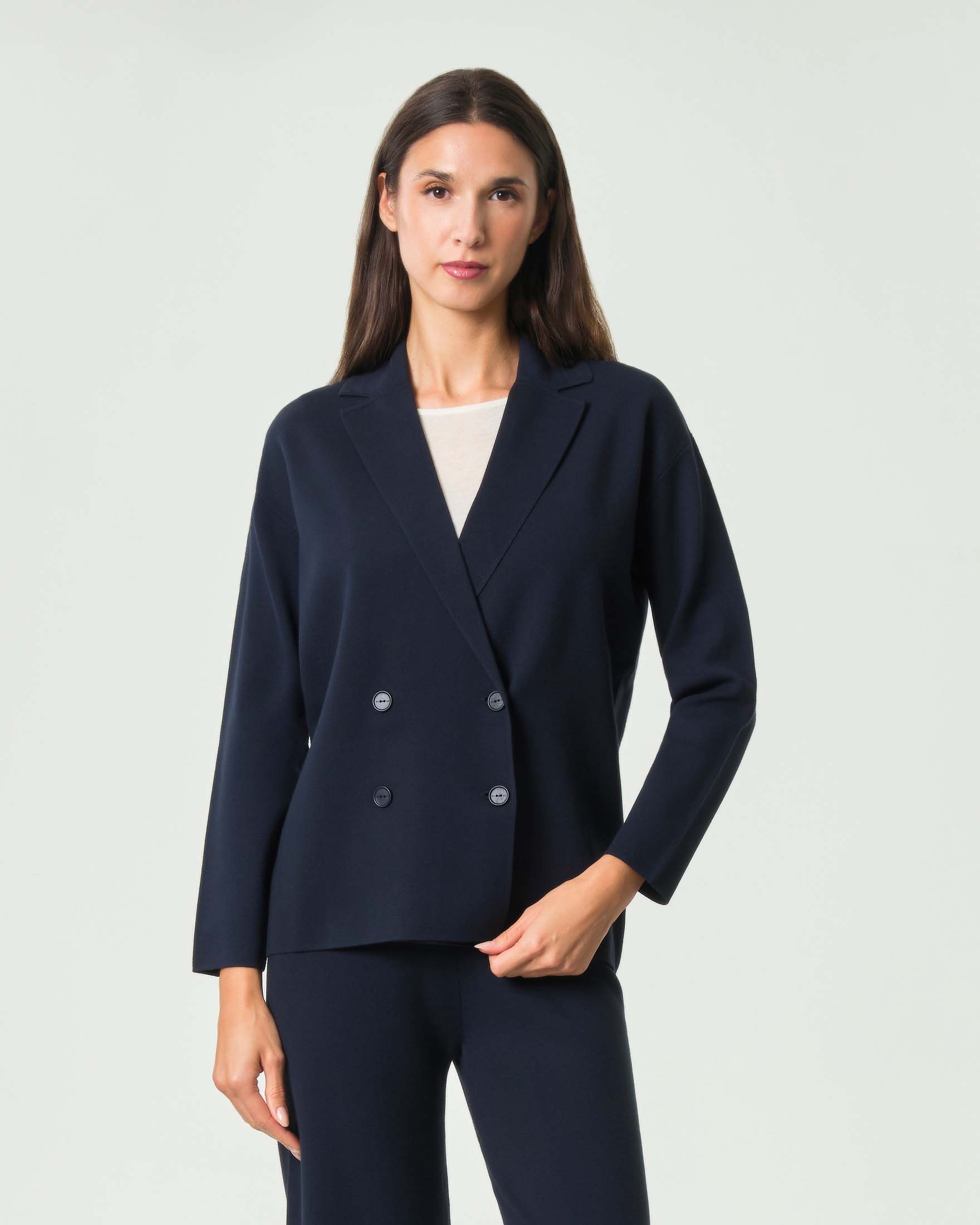 Caban doppiopetto MM Max Mara blu in misto viscosa con revers classico