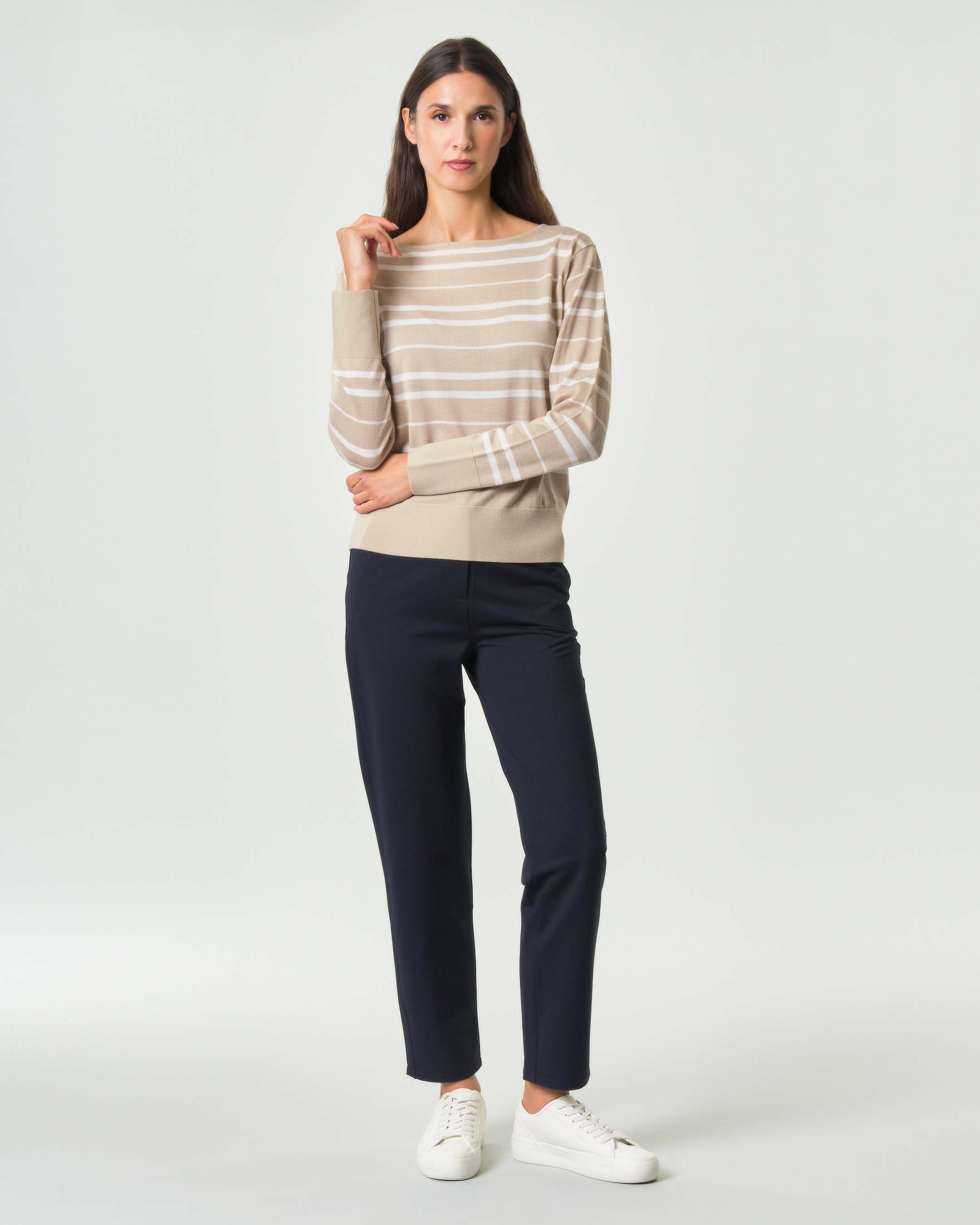 Pantaloni straight MM Max Mara blu in misto modal a vita alta