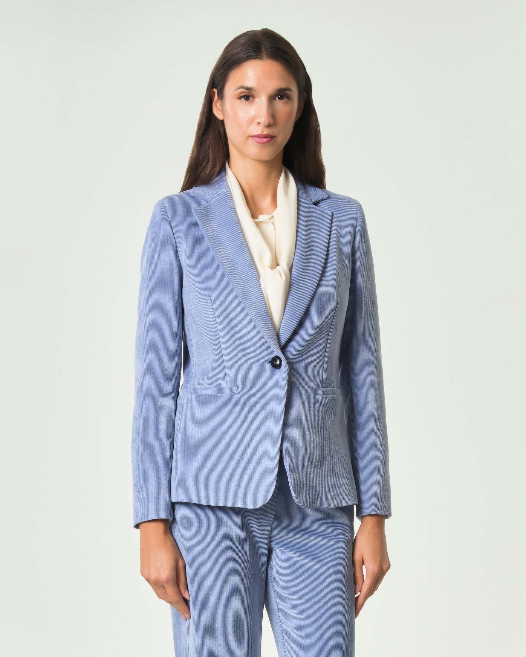 Blazer Emme Marella azzurro in velluto stretch con linea sartoriale