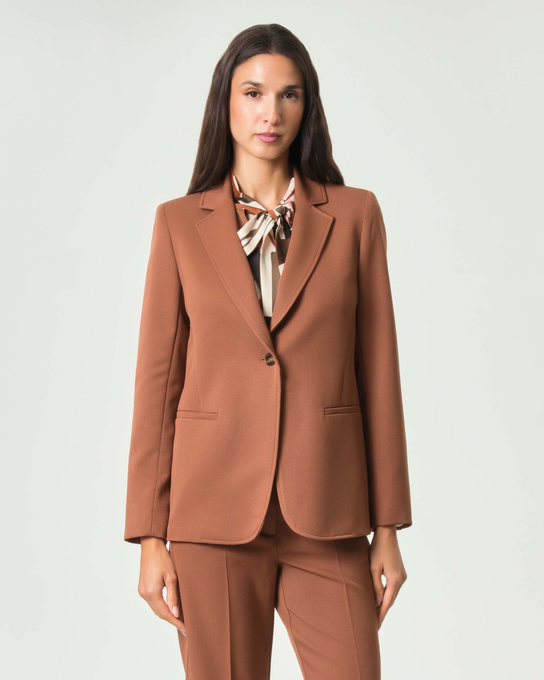 Giacca monopetto Emme Marella color coccio in diagonale stretch con rever classico