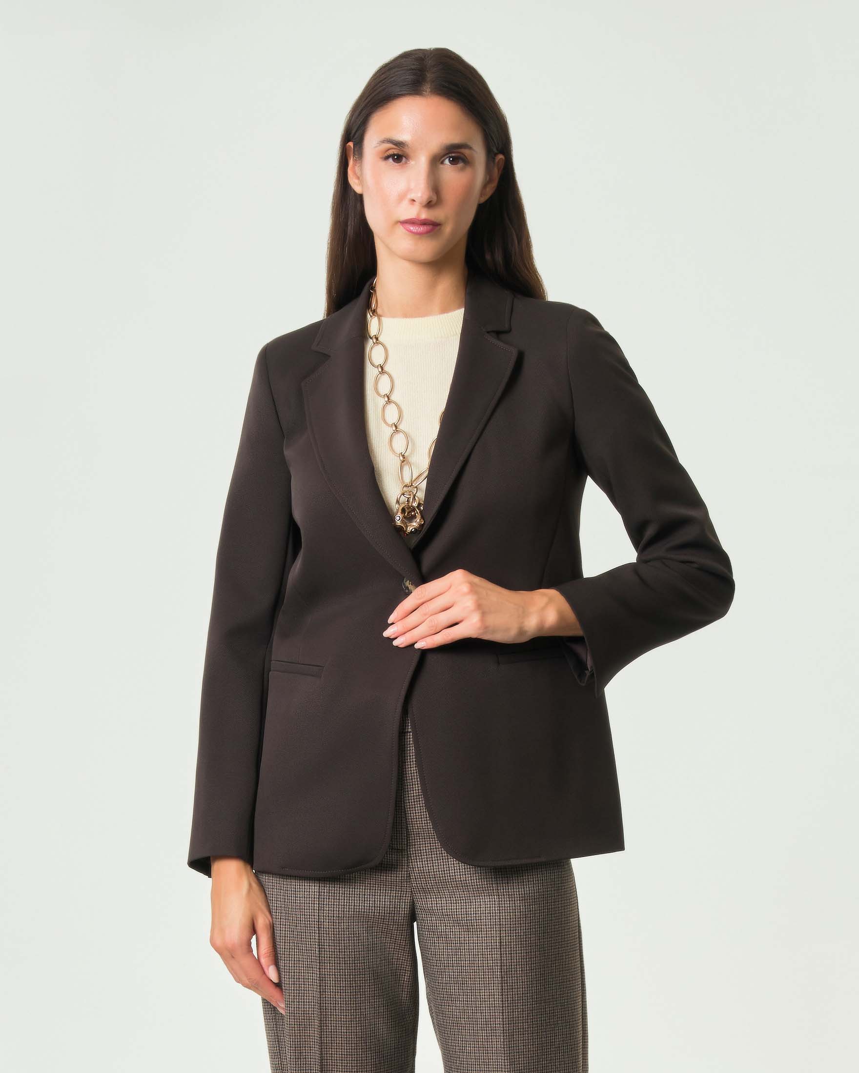 Giacca monopetto Emme Marella marrone in diagonale stretch con rever classico