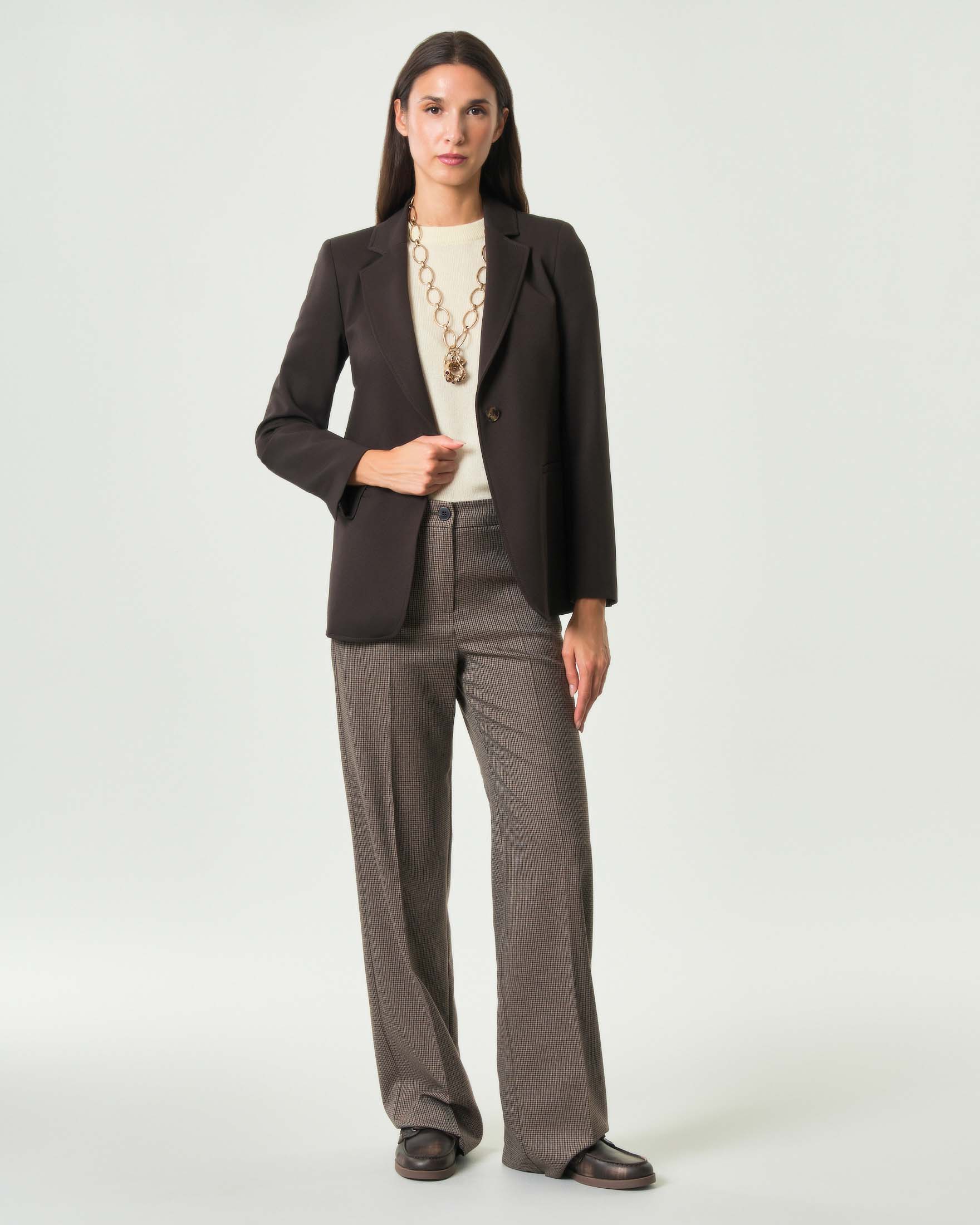 Giacca monopetto Emme Marella marrone in diagonale stretch con rever classico image