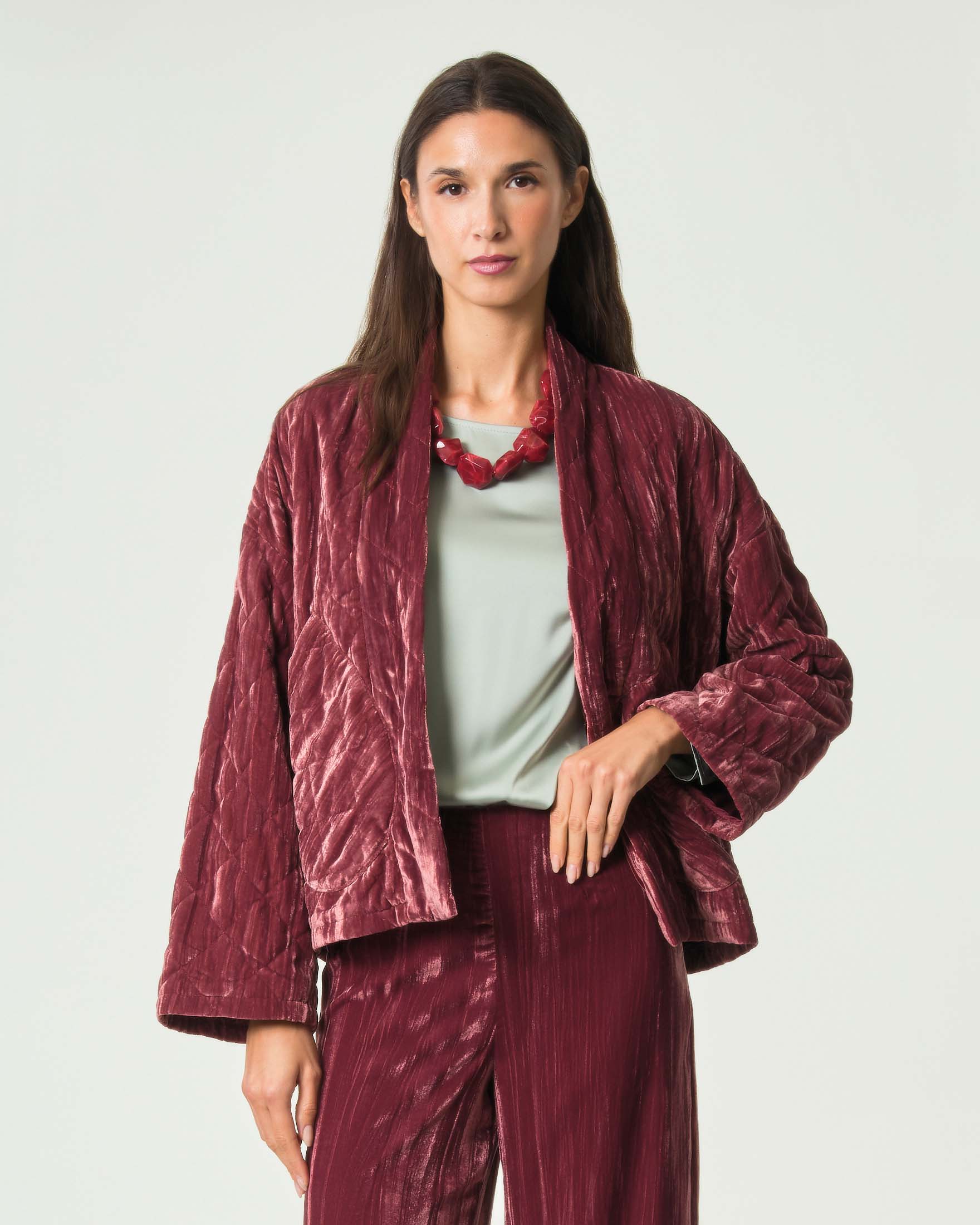 Giacchino Emme Marella bordeaux in velluto trapuntato stretch a kimono