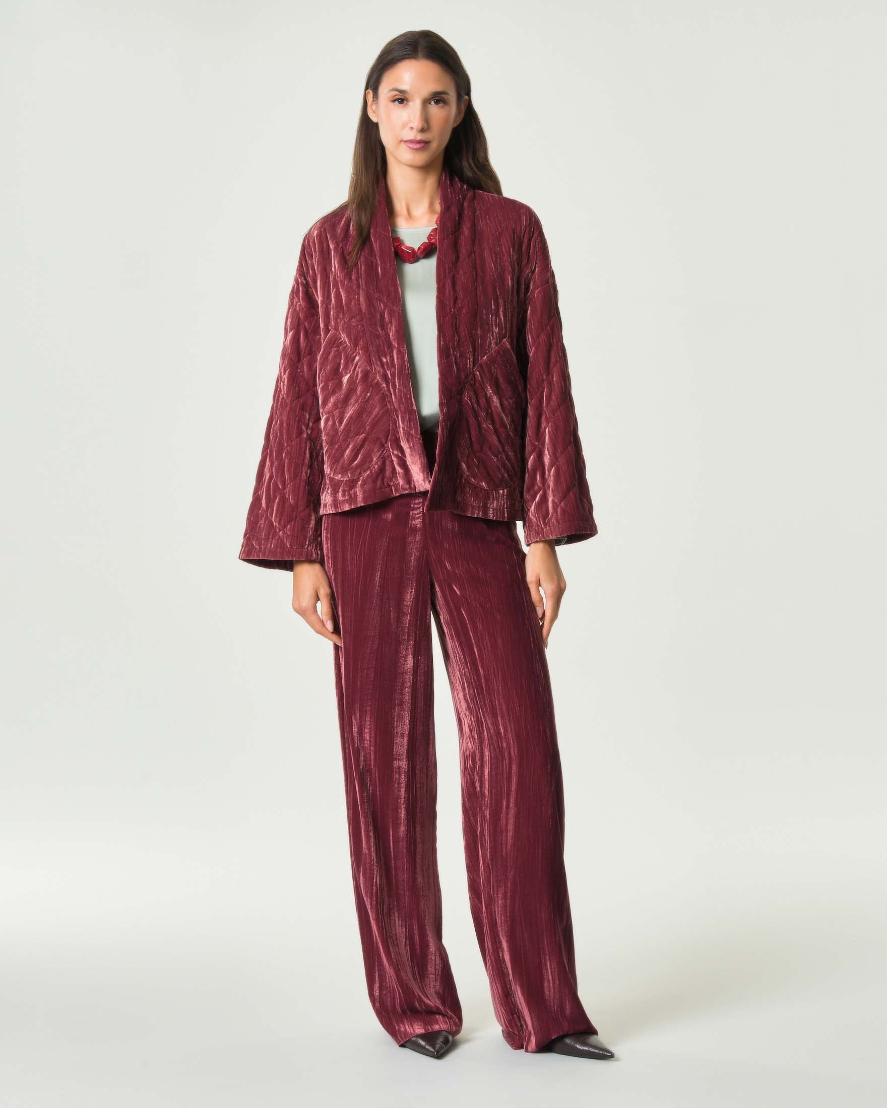 Giacchino Emme Marella bordeaux in velluto trapuntato stretch a kimono image