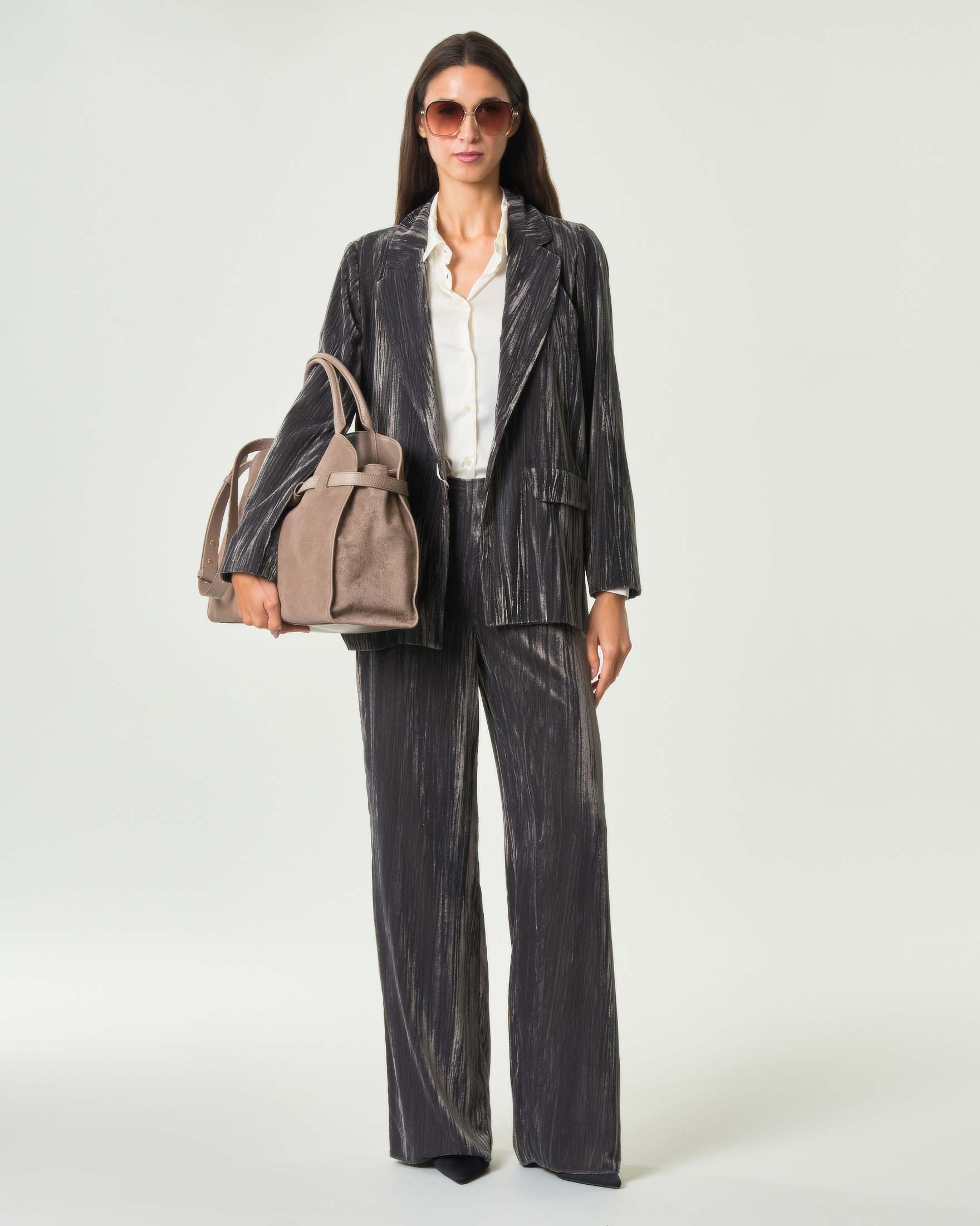 Blazer monopetto Emme Marella grigio in velluto stretch effetto crackle image