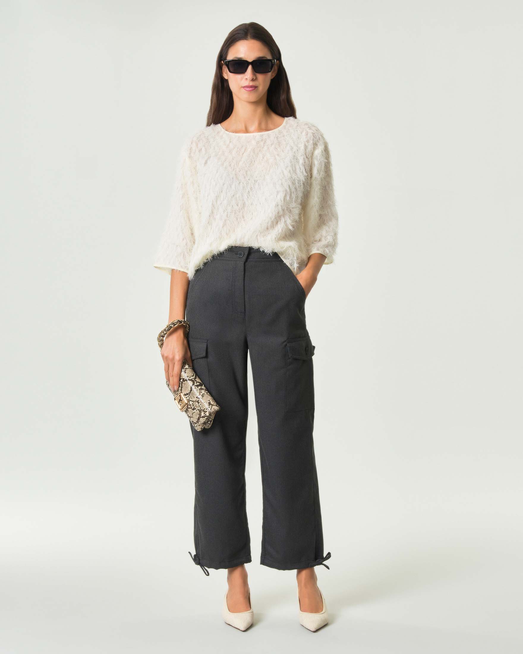 Pantaloni cargo carrot Emme Marella grigi in misto viscosa stretch