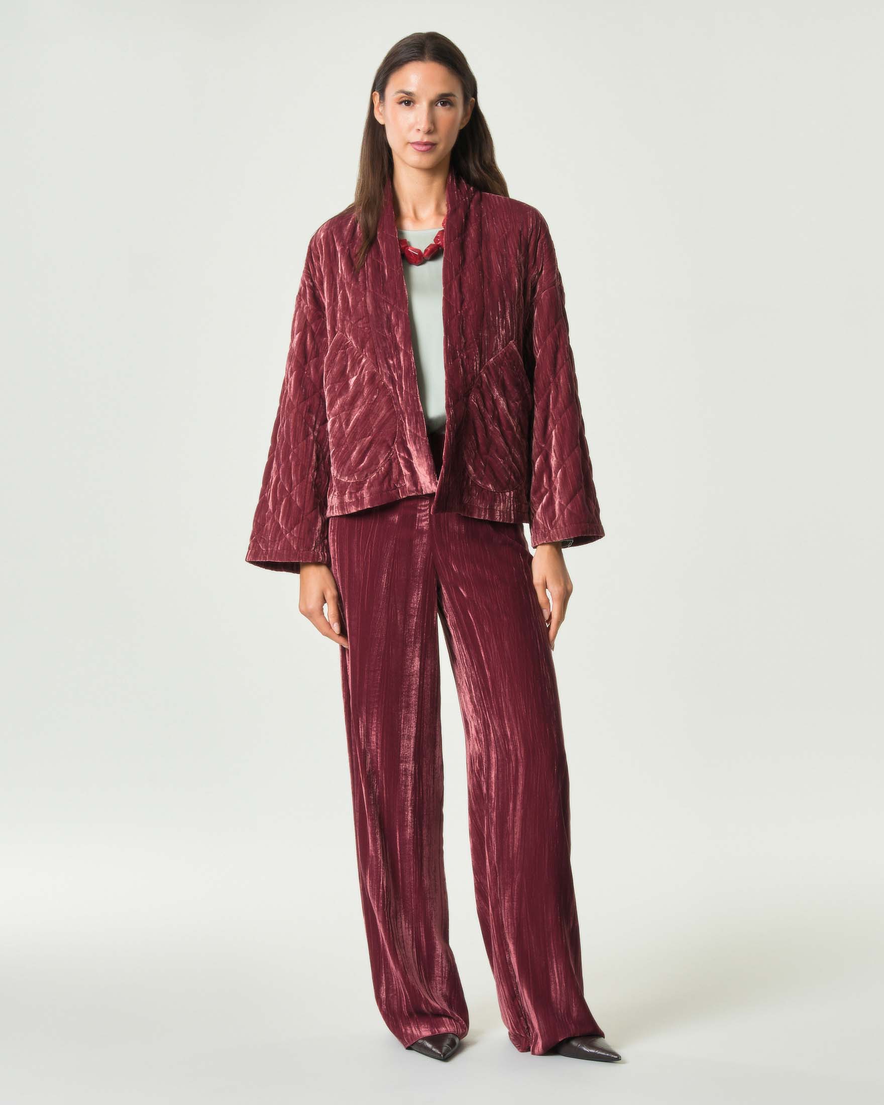 Pantalone palazzo Emme Marella bordeaux a vita alta in velluto crackle