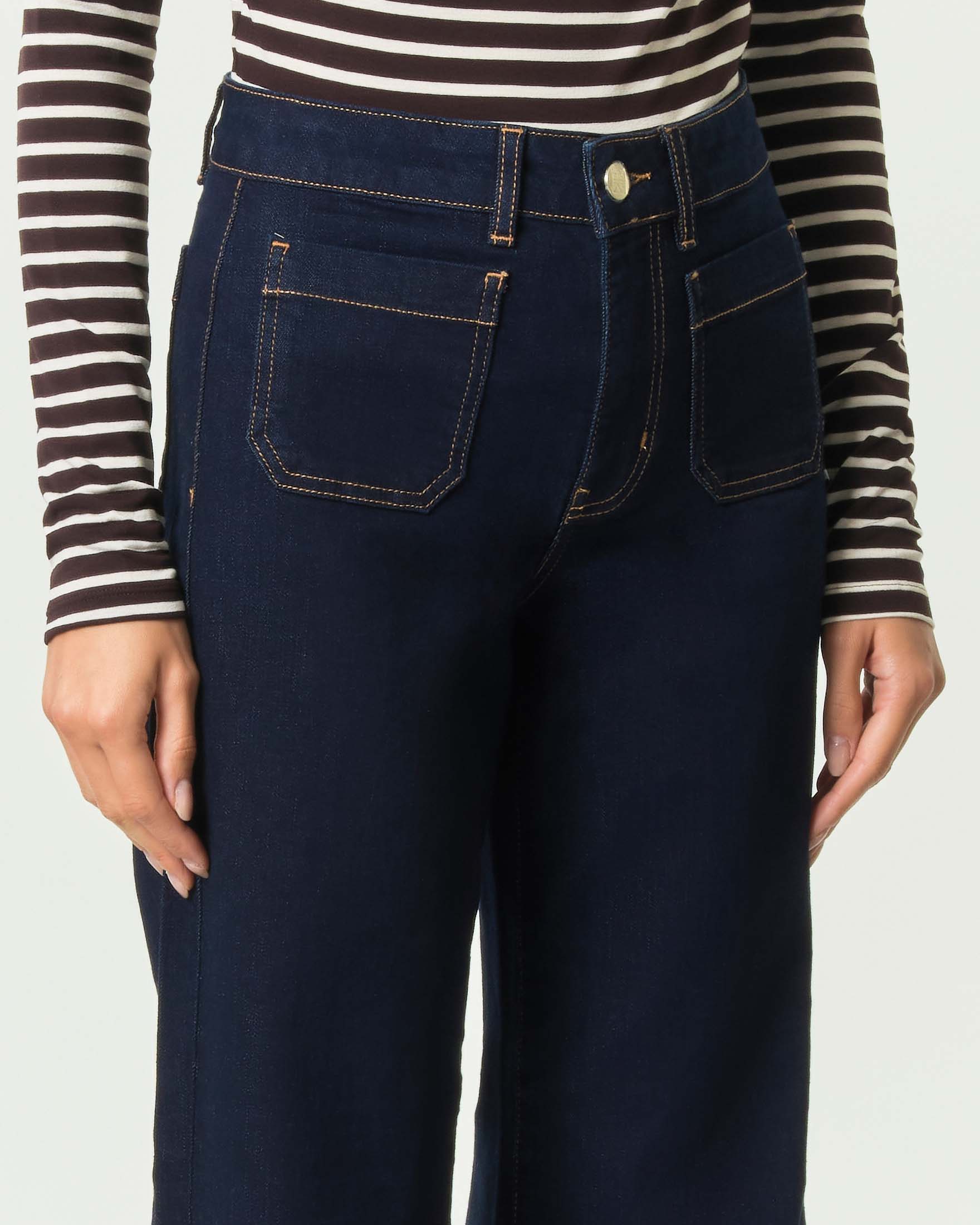Jeans wide flare Emme Marella in denim stretch di cotone blu lavato image