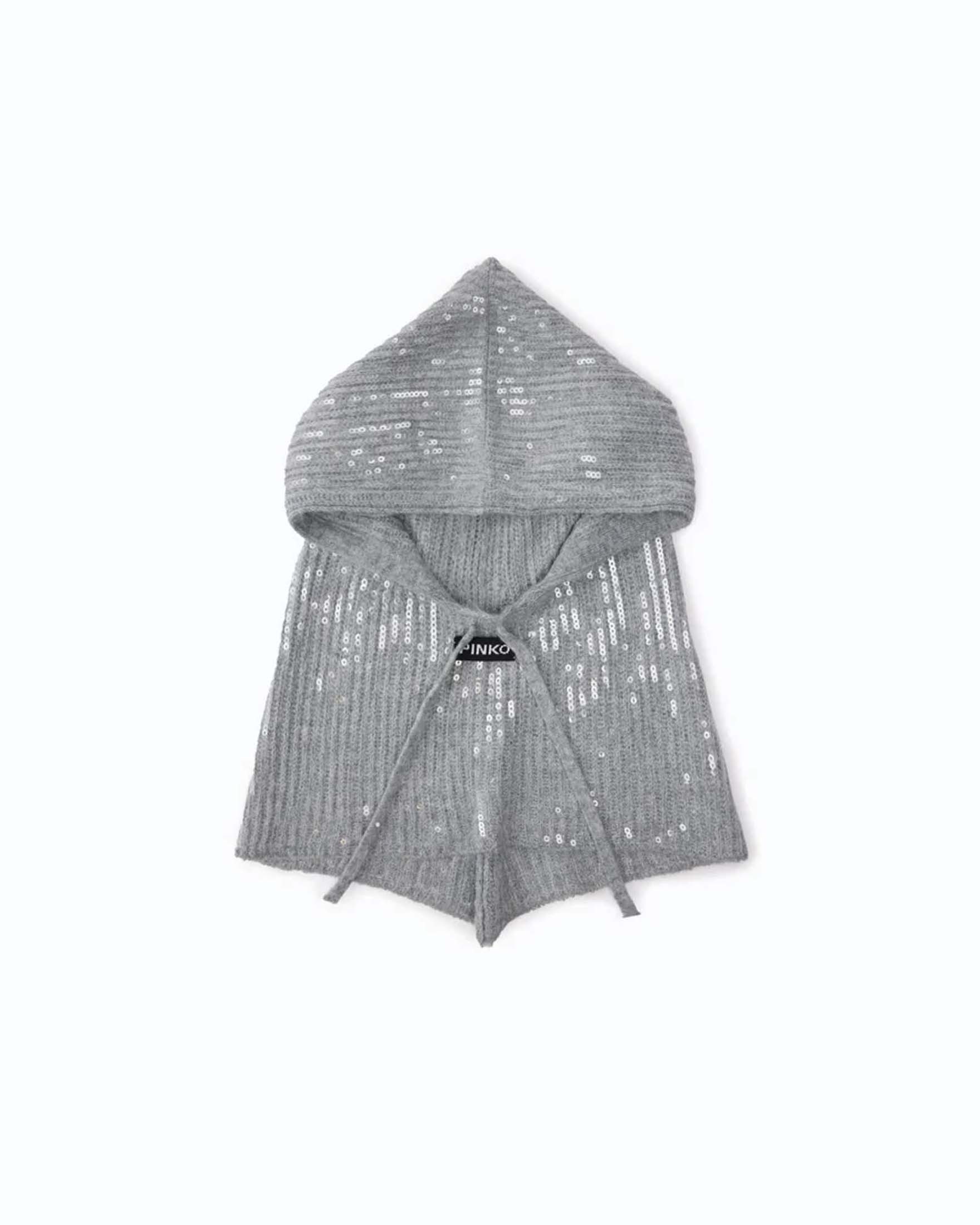 Balaclava Pinko grigio in filato stretch con paillettes e coulisse regolabile