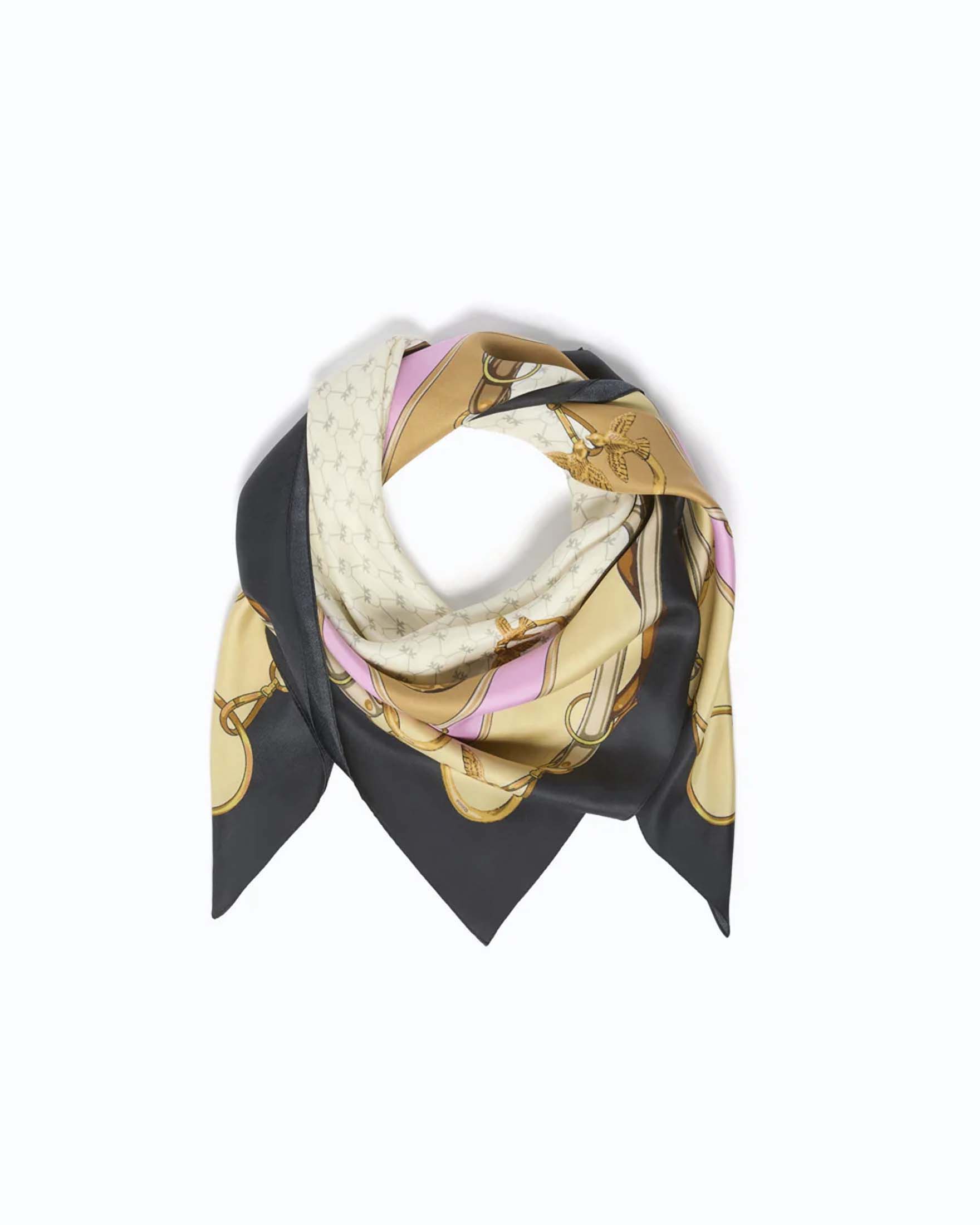 Foulard Pinko burro in twill di misto seta con stampa stile equestre con logo Love Birds