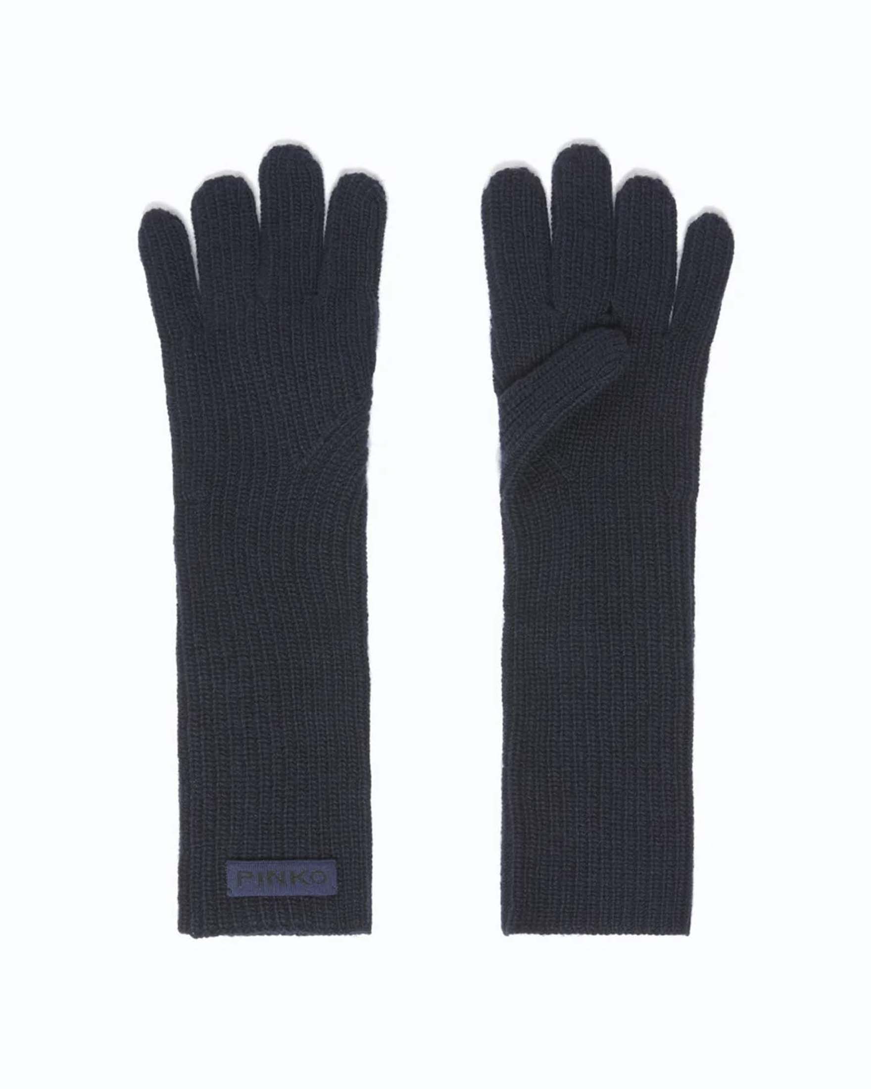 Guanti lunghi Pinko neri in misto cotone lana e cashmere con logo lettering