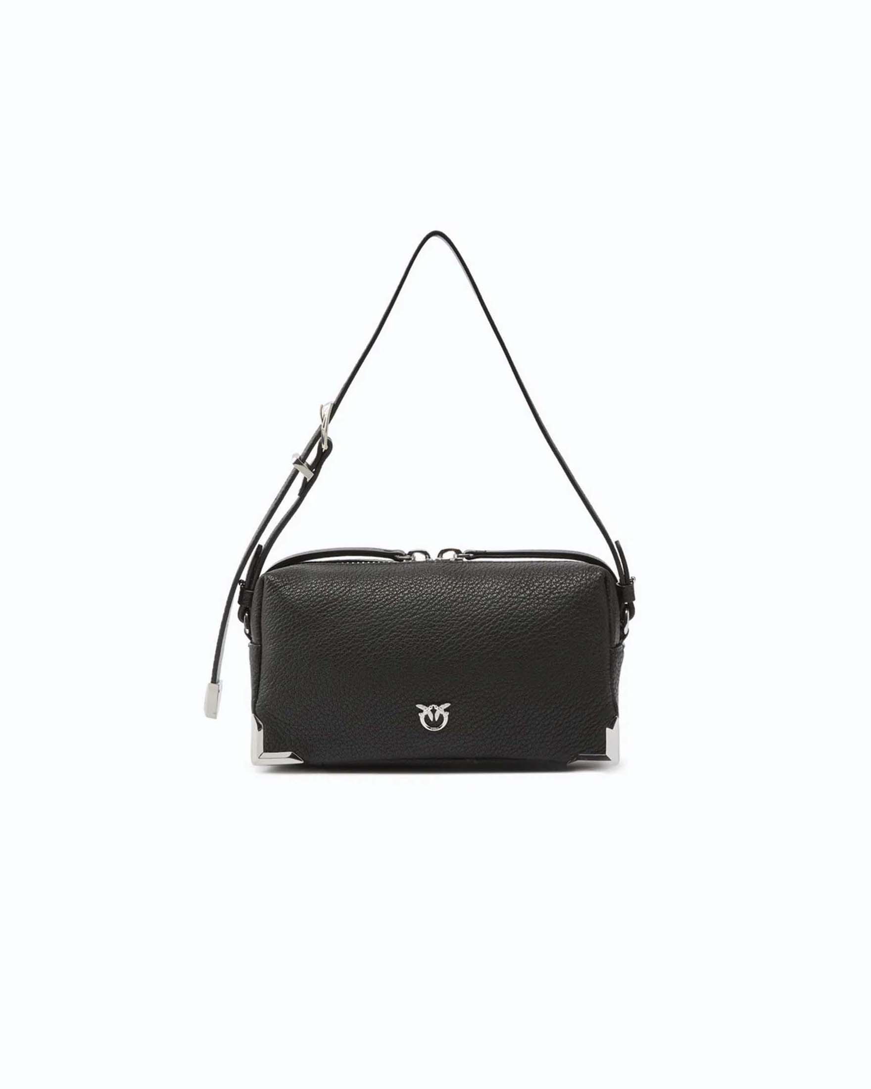 Borsa bauletto mini Pinko nera effetto suede full strass con logo e tracolla regolabile