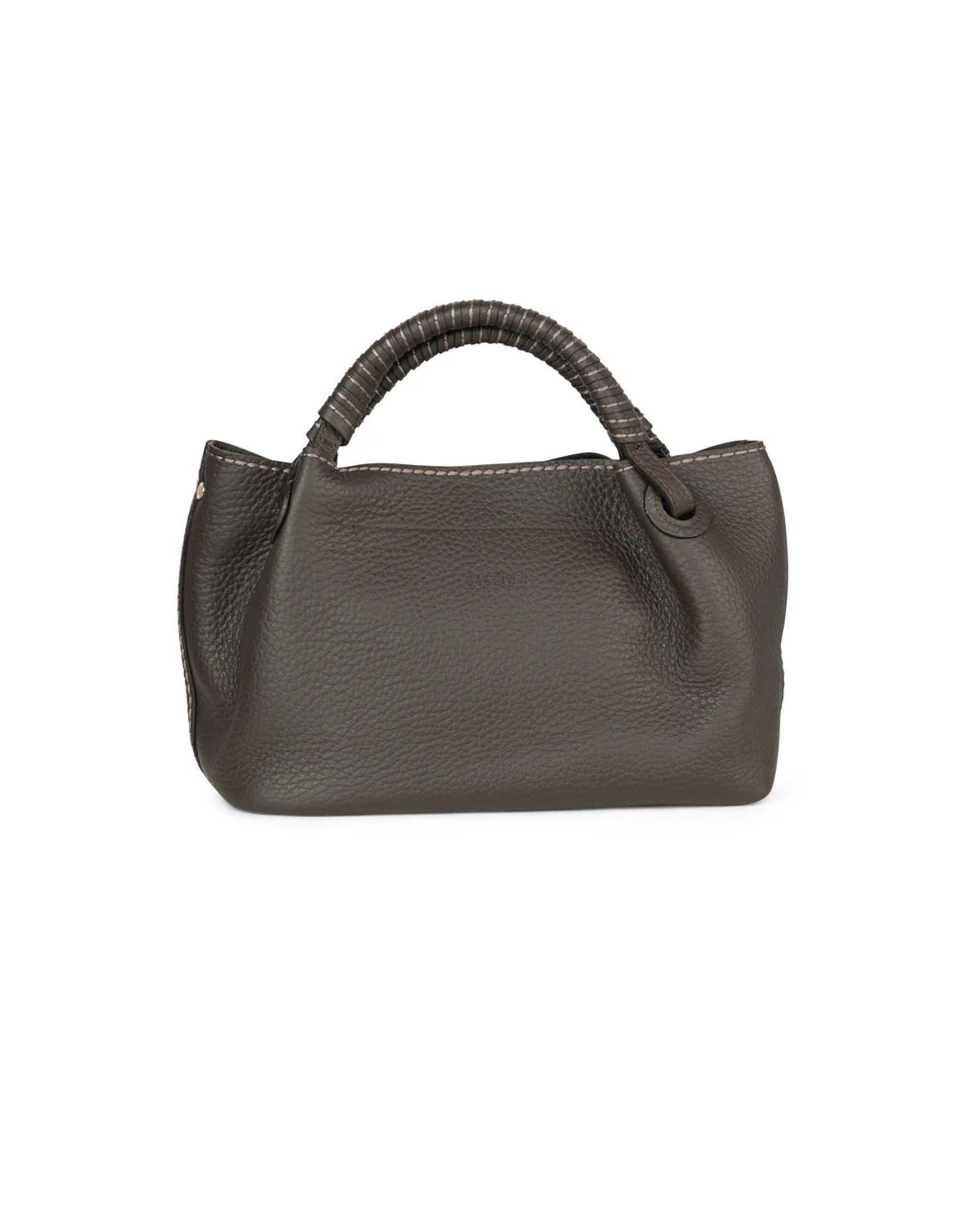 Borda a mano Mia Visonà testa di moro in pelle martellata con manico intrecciato e pouch removibile
