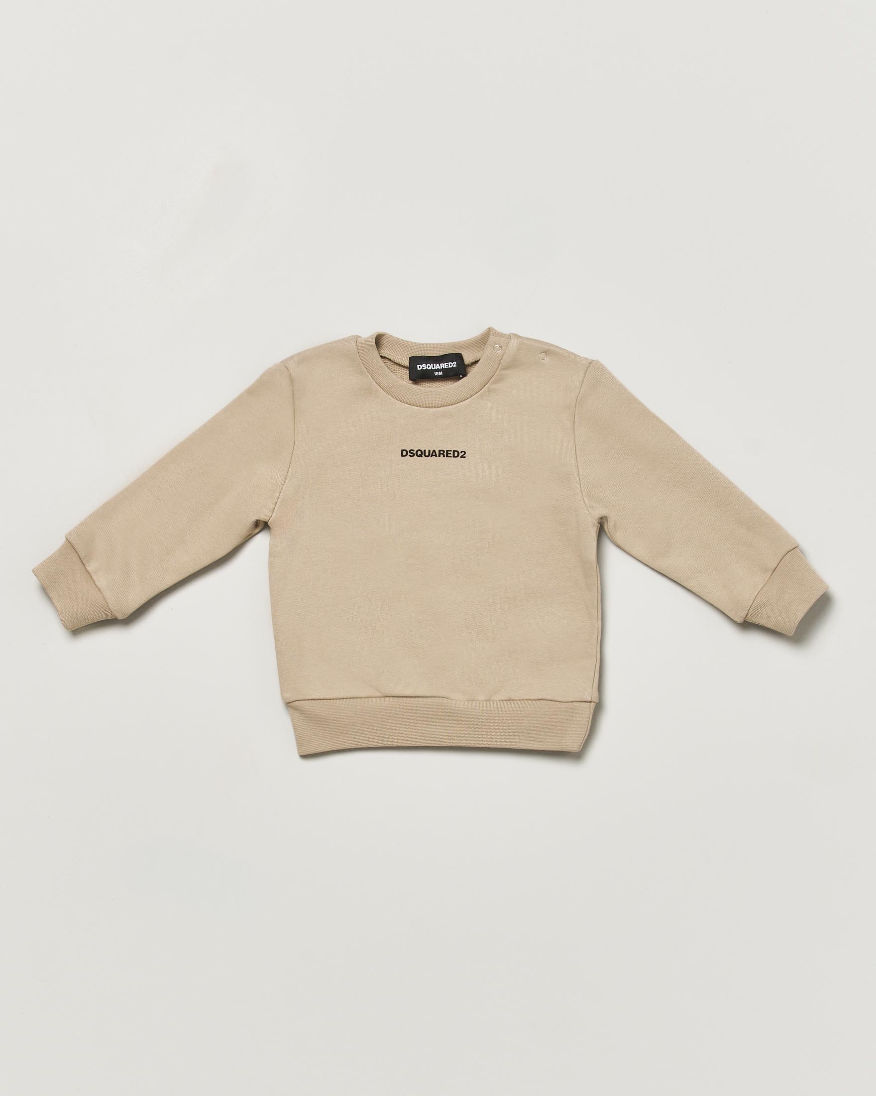 Felpa Dsquared2 beige in puro cotone con mini logo bianco