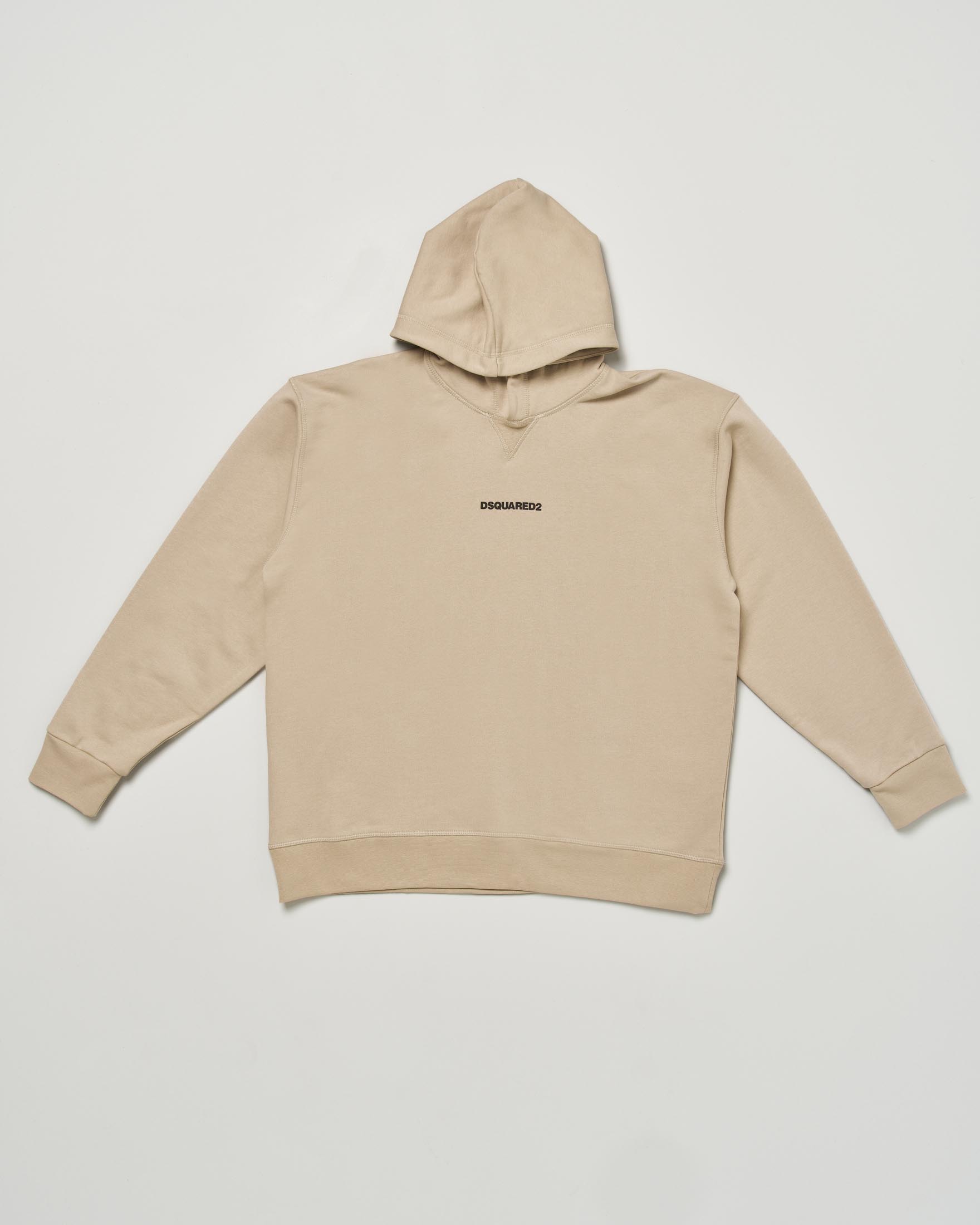 Felpa Dsquared2 beige in cotone con cappuccio e mini scritta logo nera
