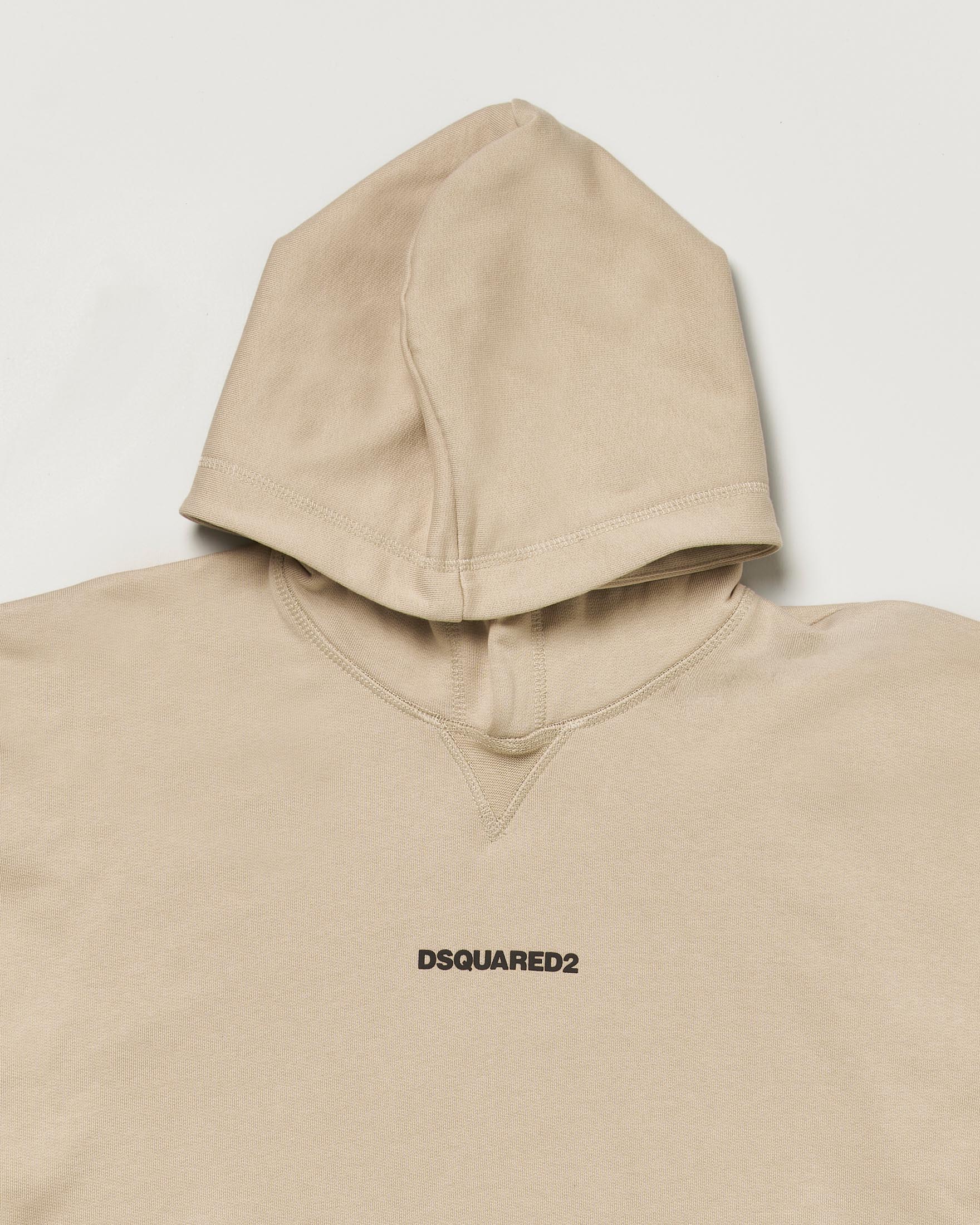 Felpa Dsquared2 beige in cotone con cappuccio e mini scritta logo nera image