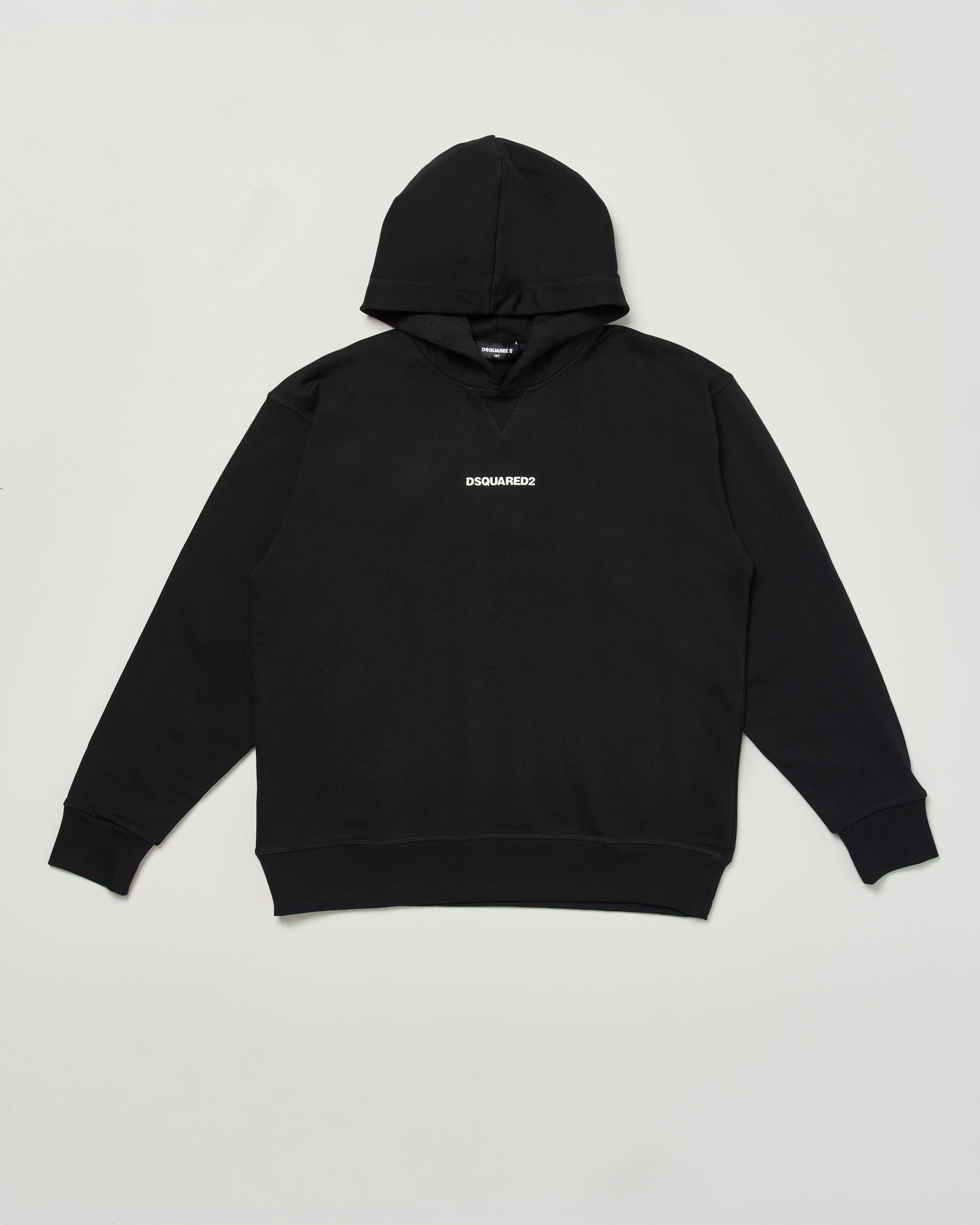 Felpa Dsquared2 nera in cotone con cappuccio e mini scritta logo bianca