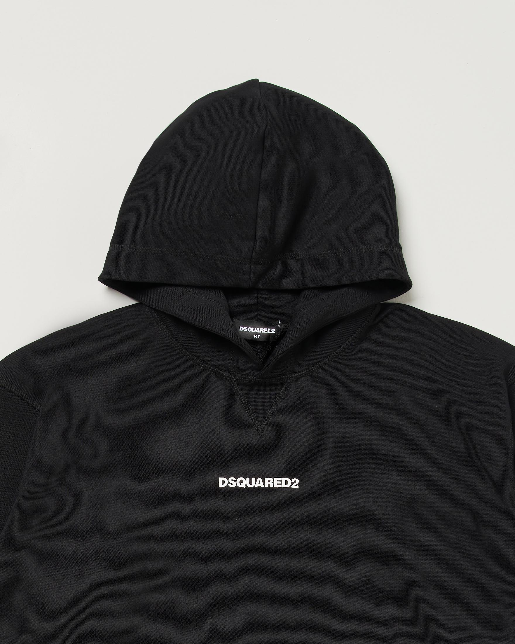 Felpa Dsquared2 nera in cotone con cappuccio e mini scritta logo bianca image