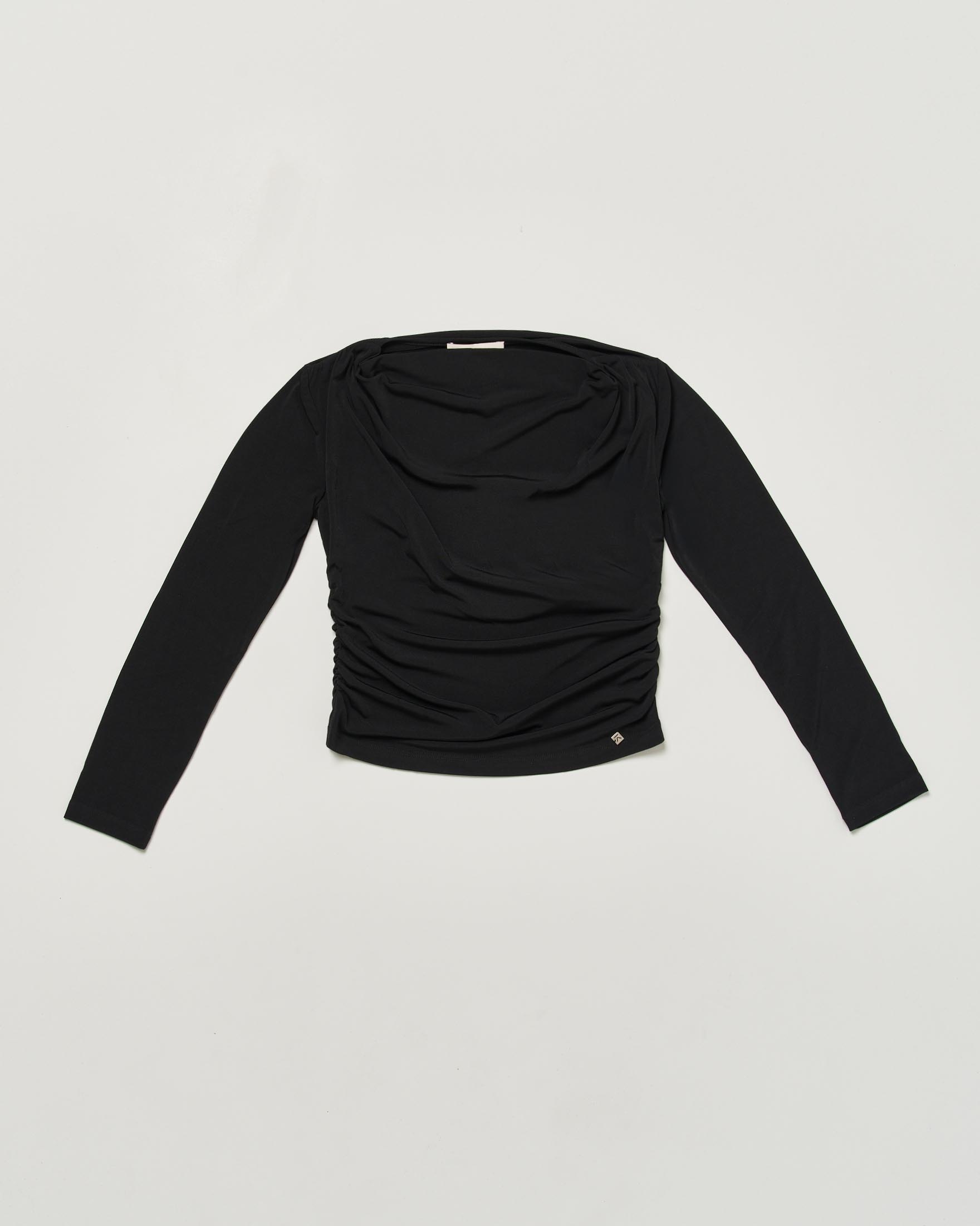 T-shirt nera Kocca in tesstuto stretch arricciato