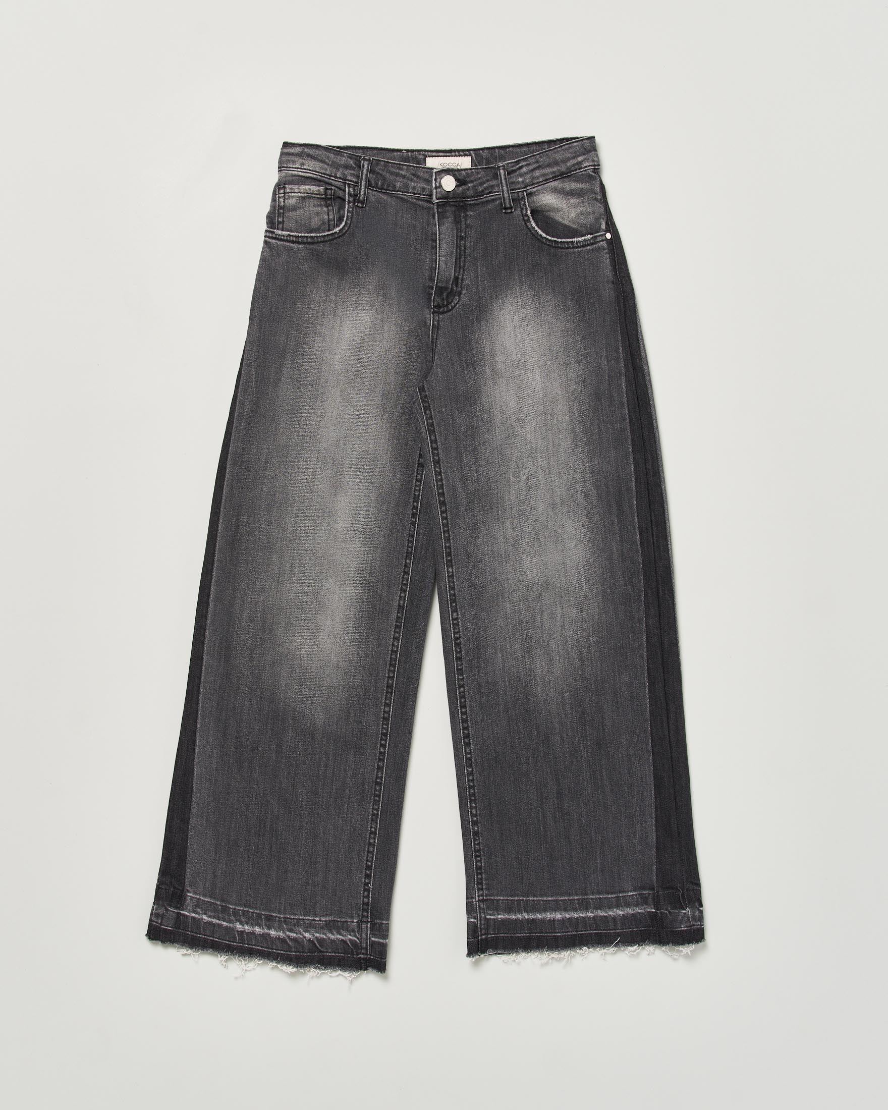 Jeans grigio Kocca wide leg con fondo sfrangiato e lavaggio stone washed