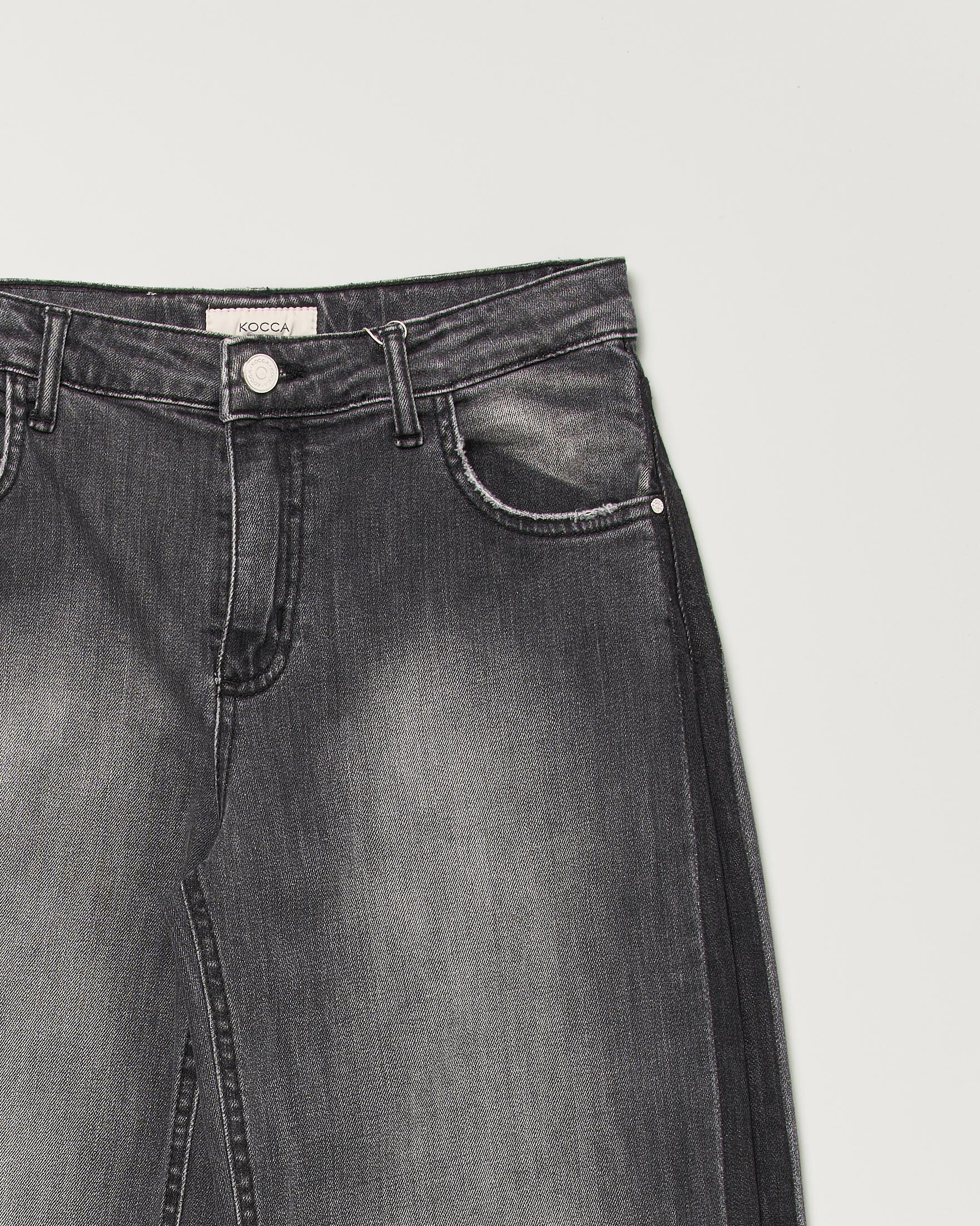 Jeans grigio Kocca wide leg con fondo sfrangiato e lavaggio stone washed image