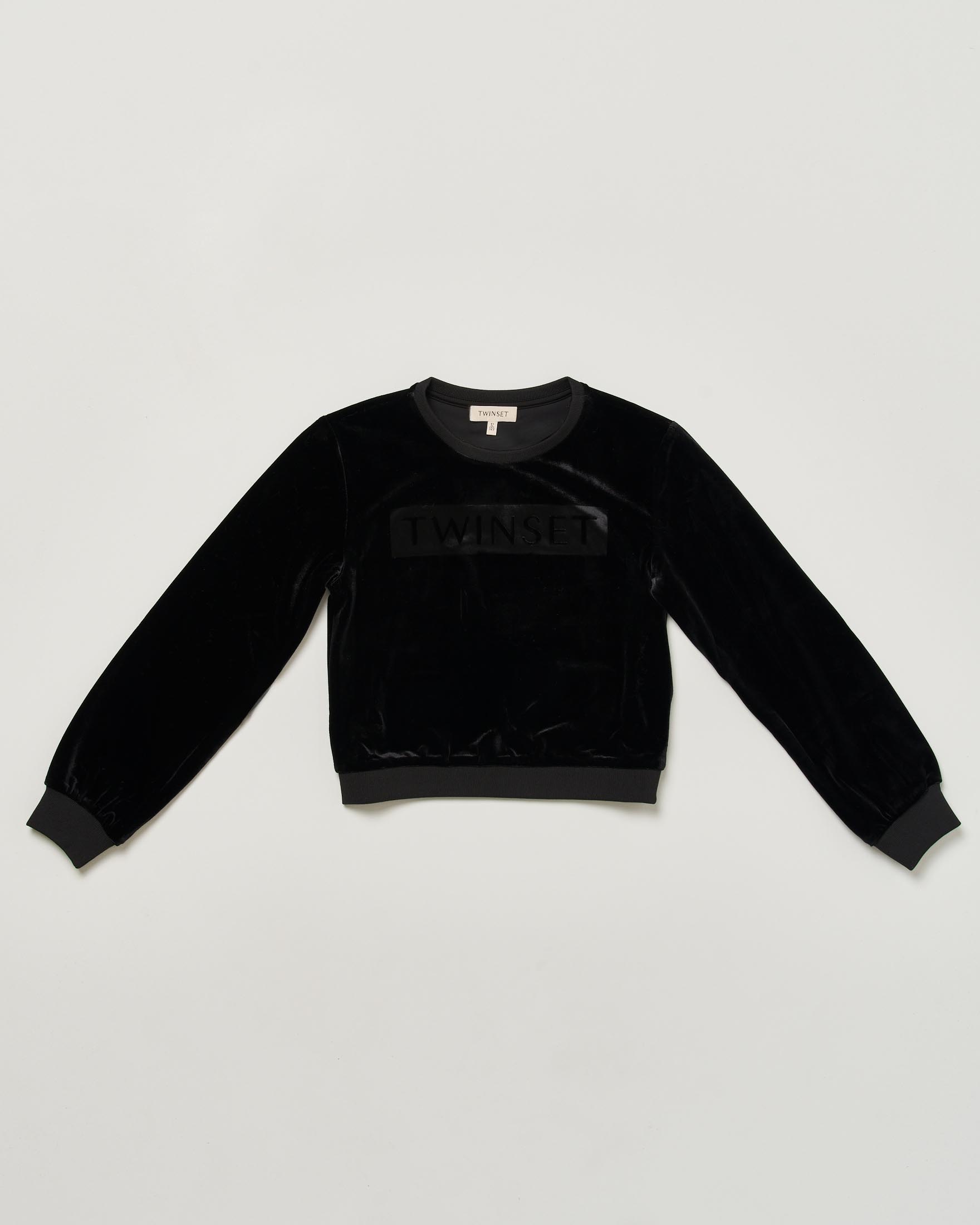 Felpa nera Twinset in ciniglia con scritta logo