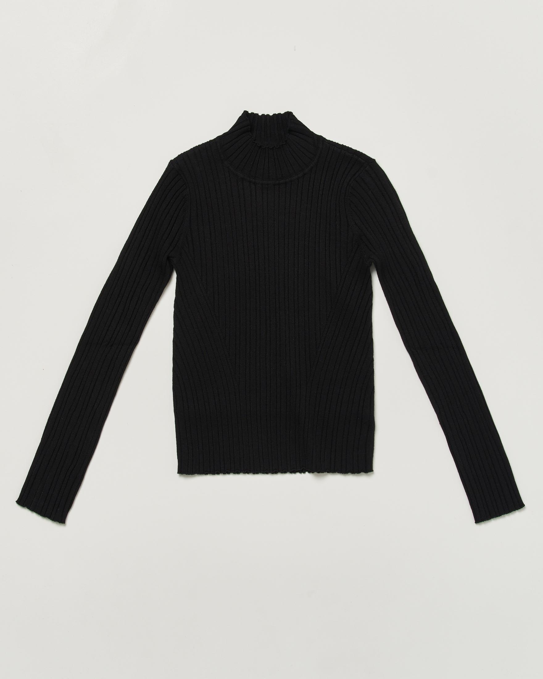 T-shirt Twinset a lupetto nera con maniche lunghe e costine in misto viscosa