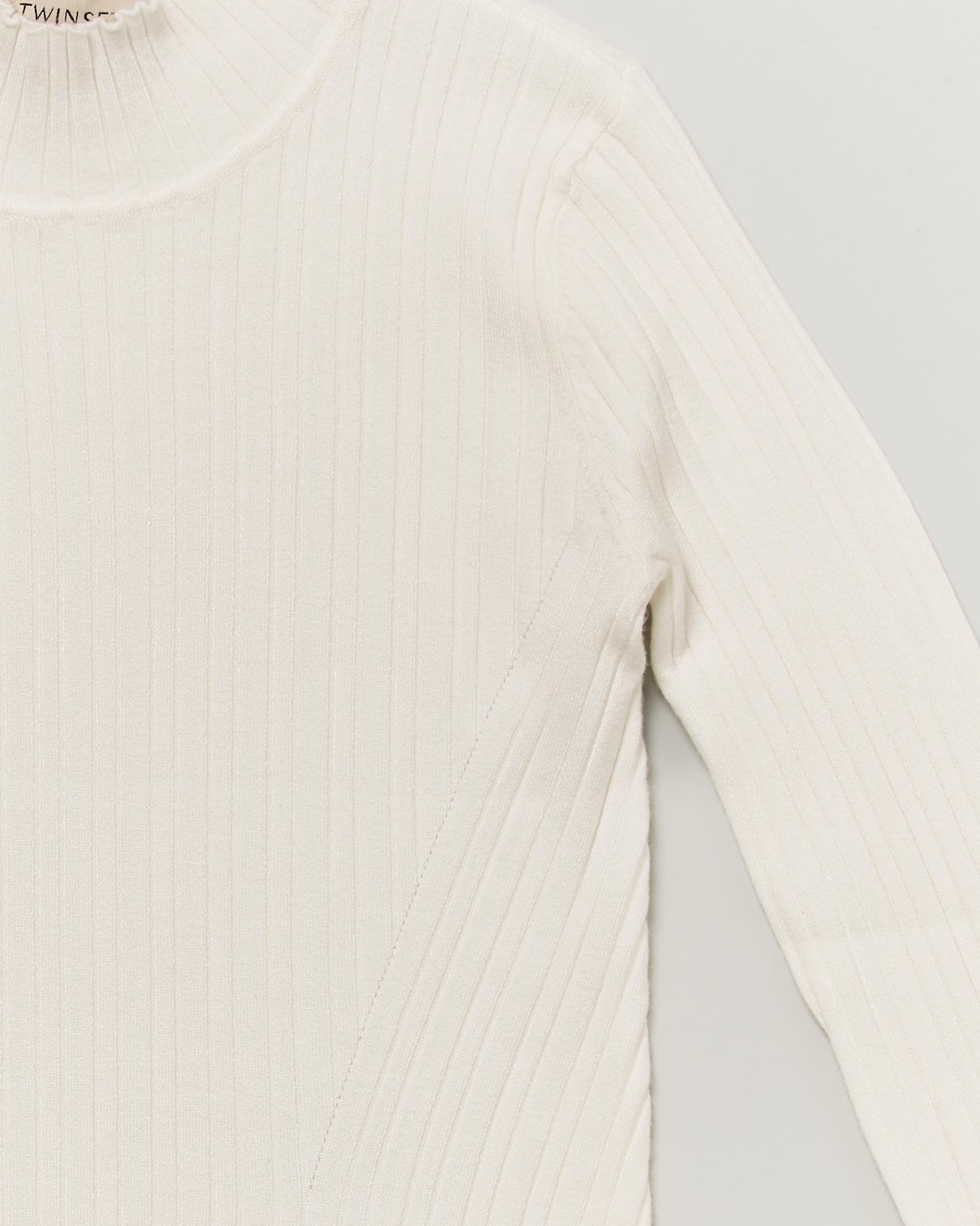 T-shirt Twinset a lupetto color panna con maniche lunghe e costine in misto viscosa image