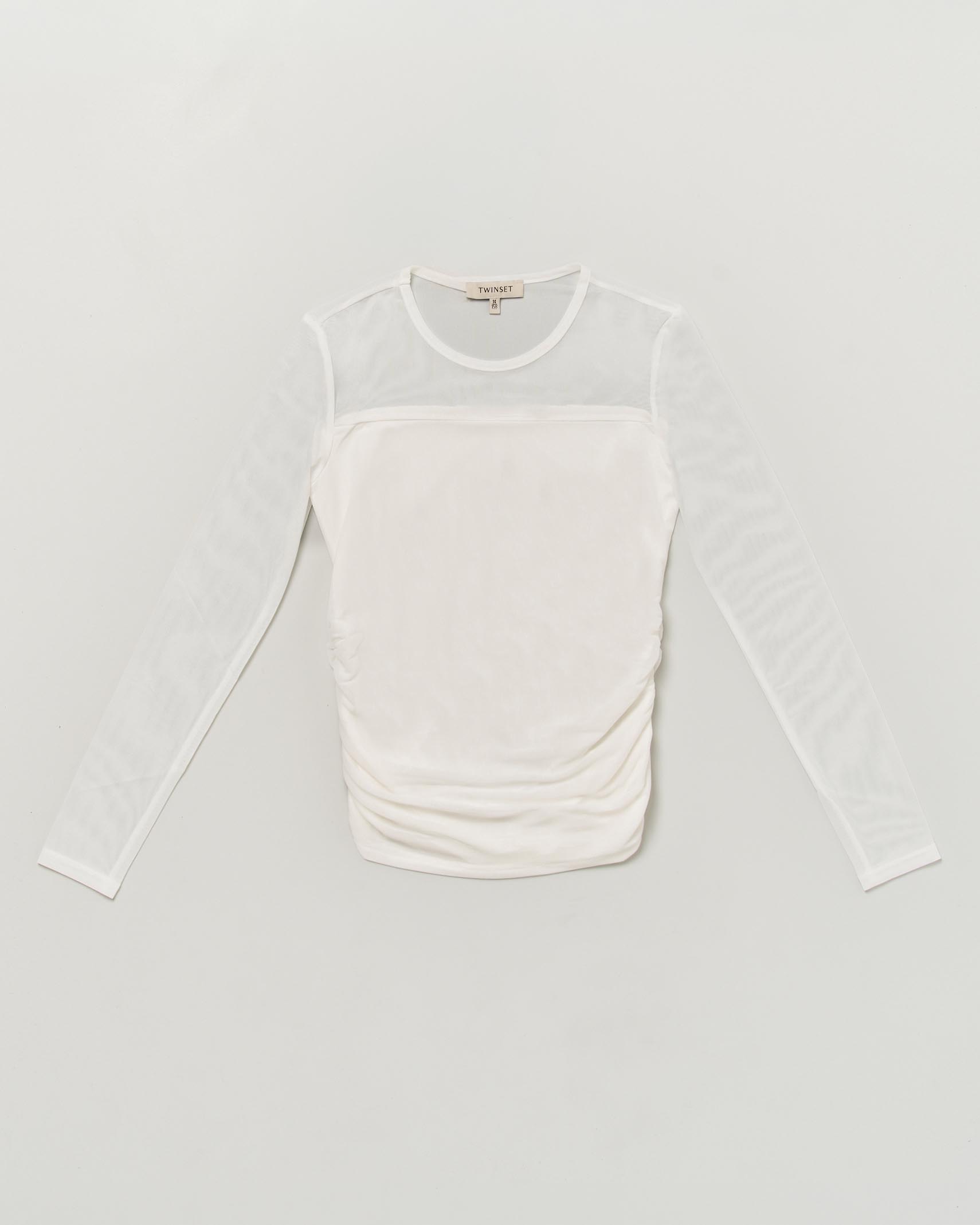 T-shirt bianca Twinset in tulle con arricciatura sui fianchi