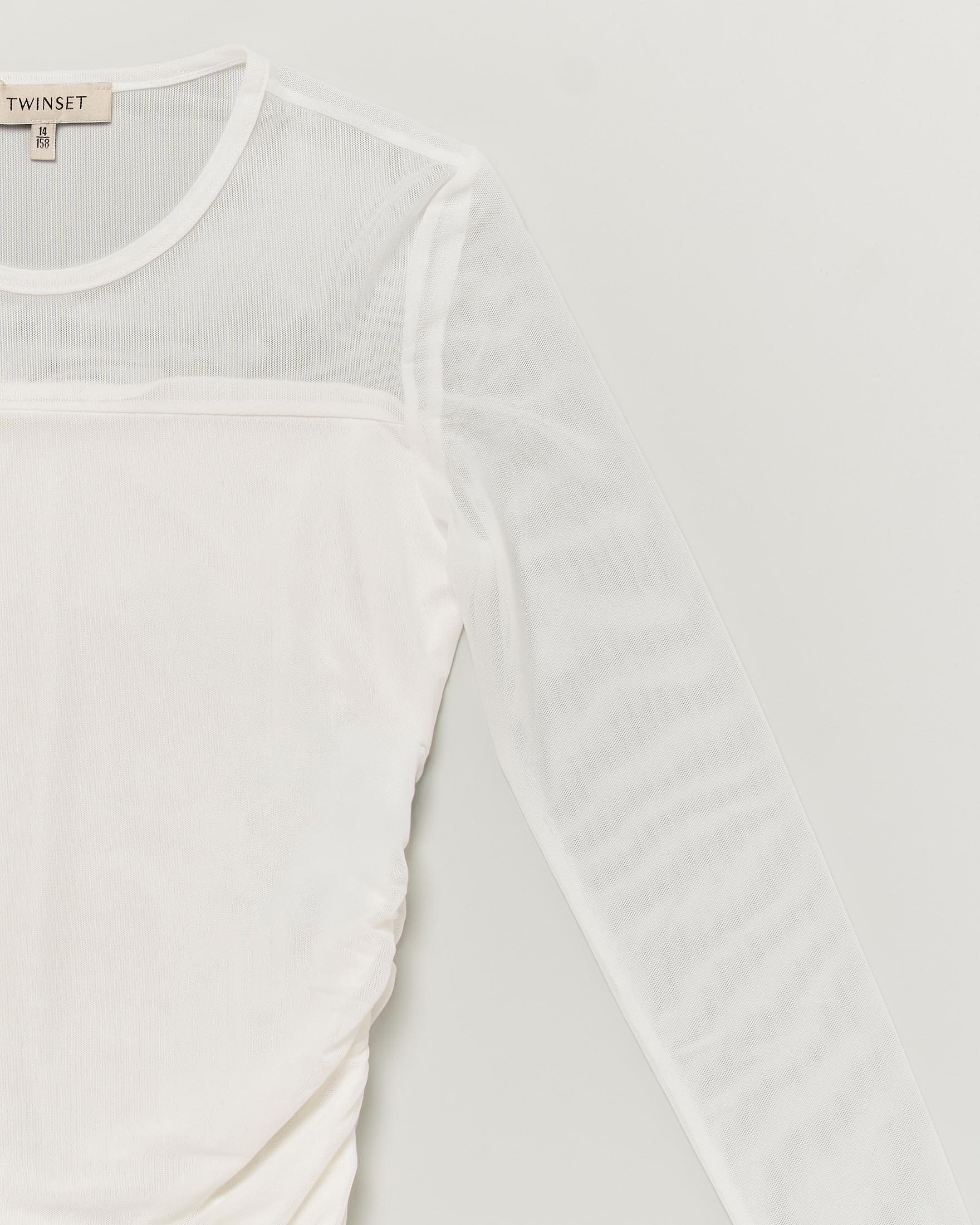 T-shirt bianca Twinset in tulle con arricciatura sui fianchi image