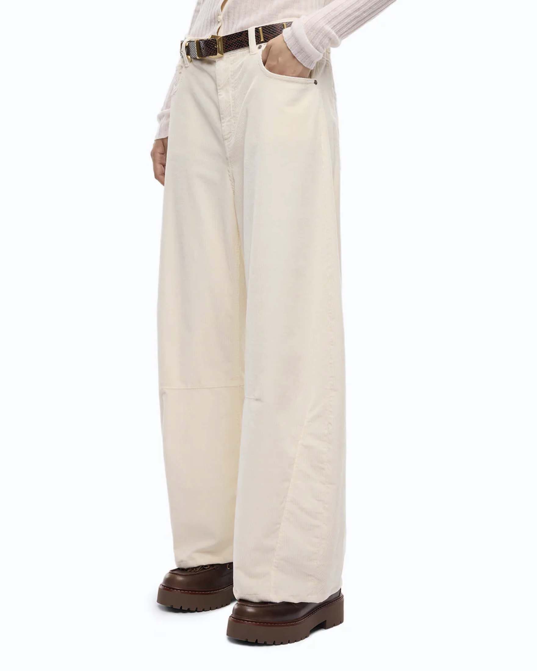 Jeans barrel Pinko avorio in bull di cotone con tintura old e cuciture ergonomiche image