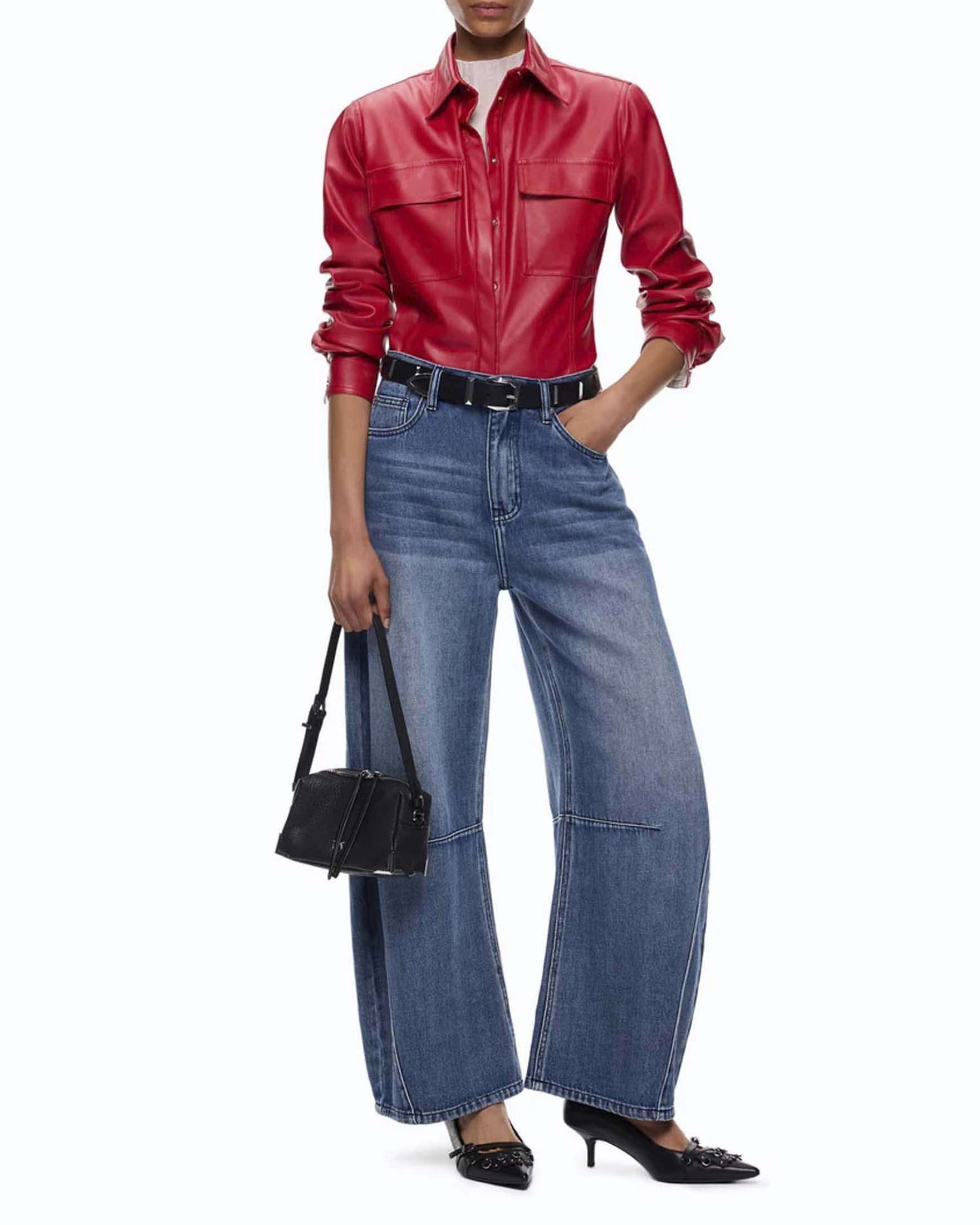 Jeans barrel Pinko in puro cotone lavaggio stonewash con cuciture ergonomiche e logo Love Birds