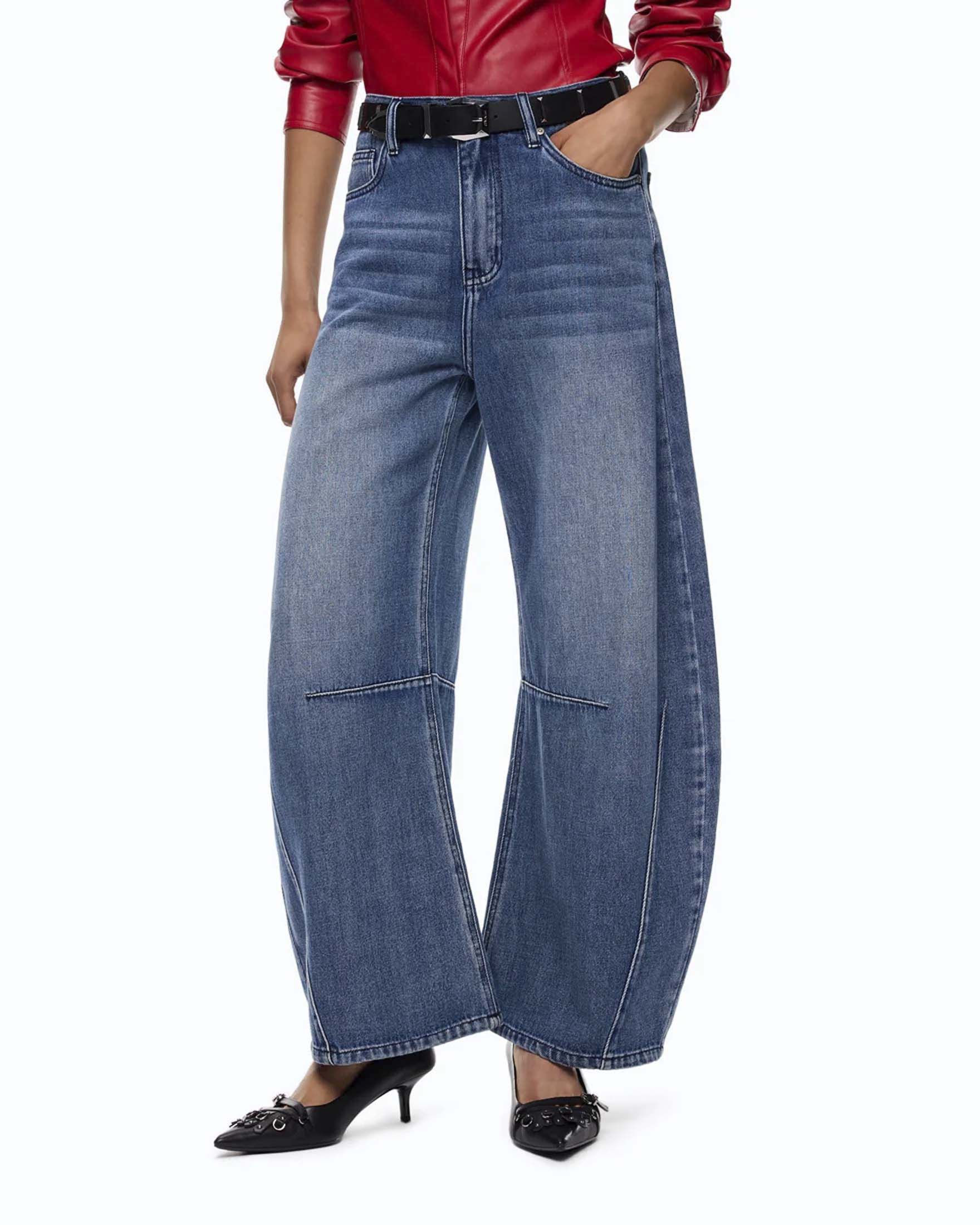 Jeans barrel Pinko in puro cotone lavaggio stonewash con cuciture ergonomiche e logo Love Birds image