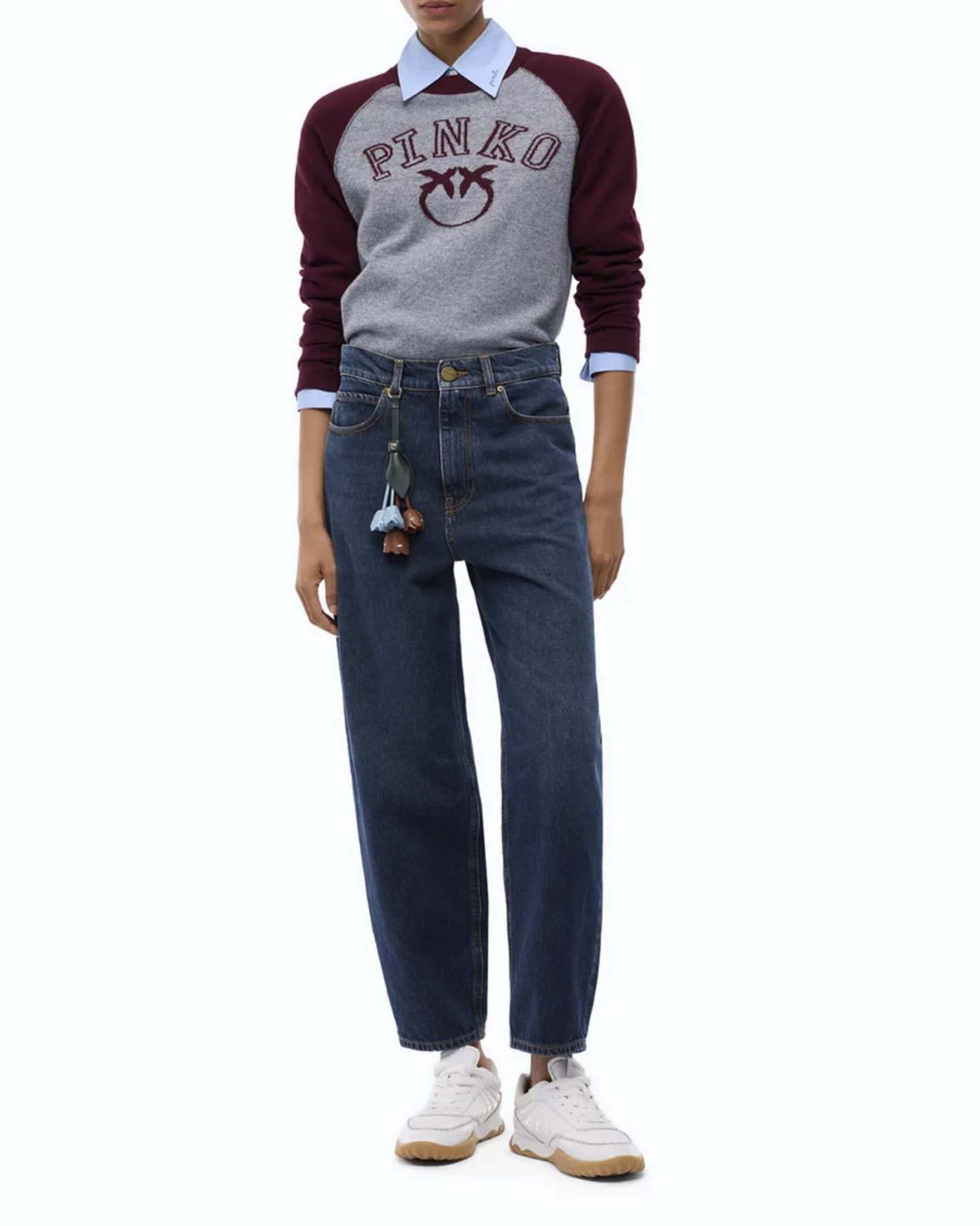 Jeans balloon Pinko in denim di puro cotone lavaggio stonewash con logo Love Birds