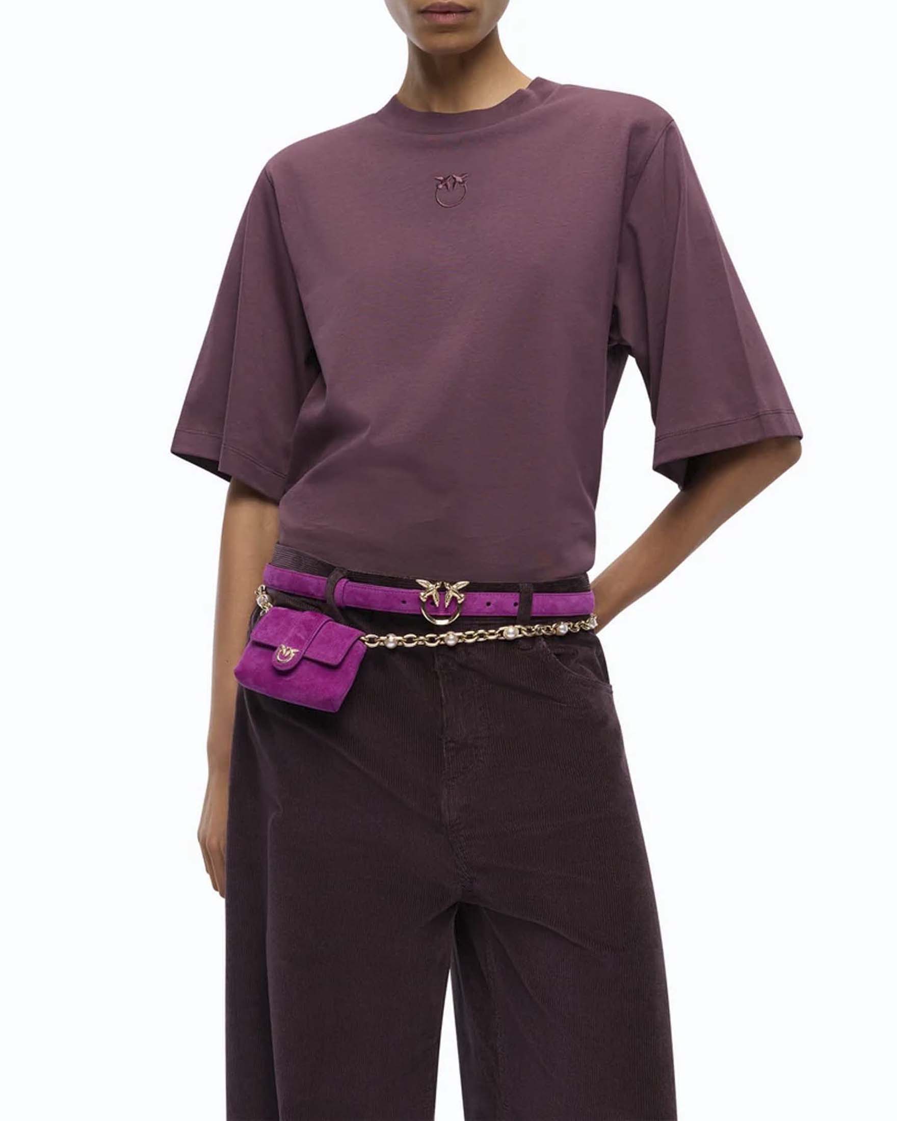 T-shirt boxy Pinko bordeaux in cotone con patch Love Birds